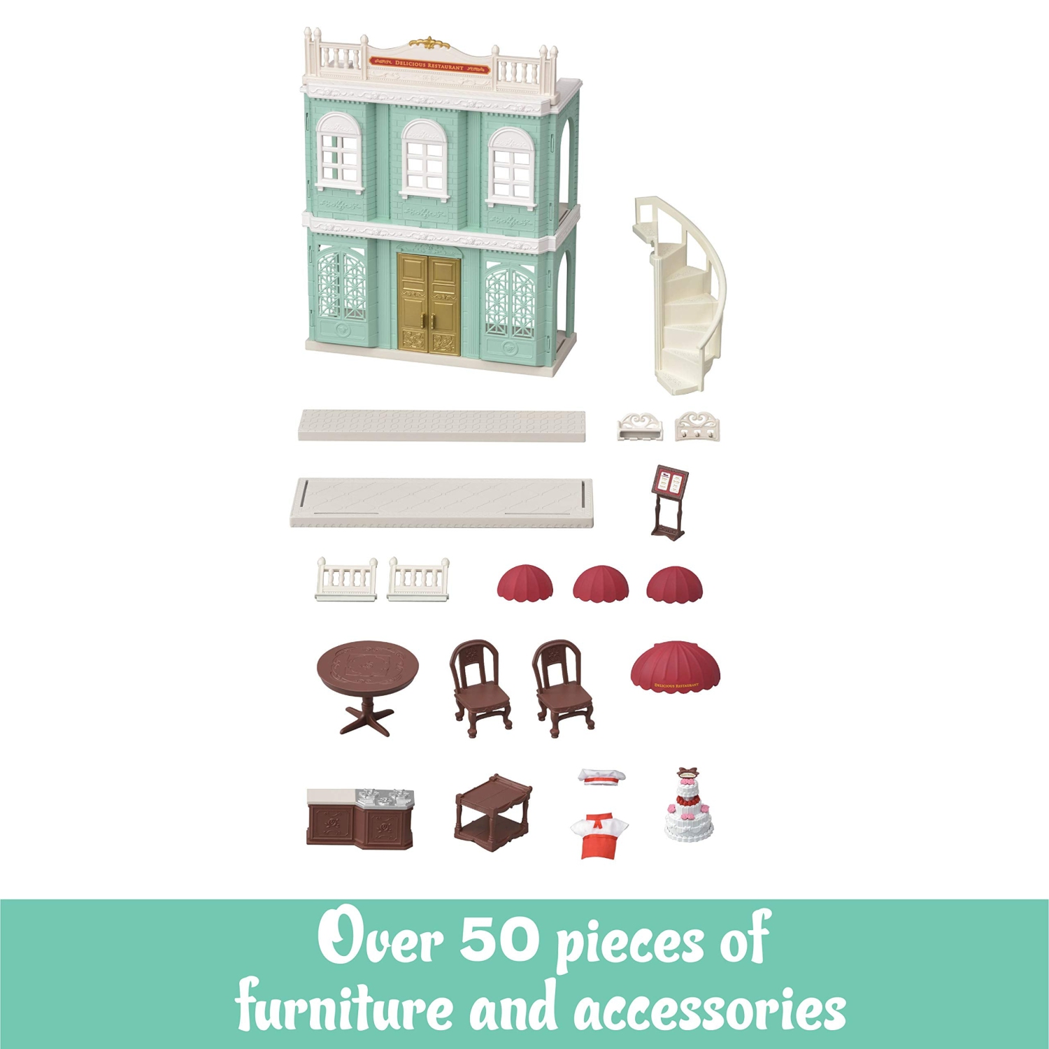 Calico Critters Town Series Delicious Restaurant, Fashion Dollhouse Playset with Furniture and Accessories