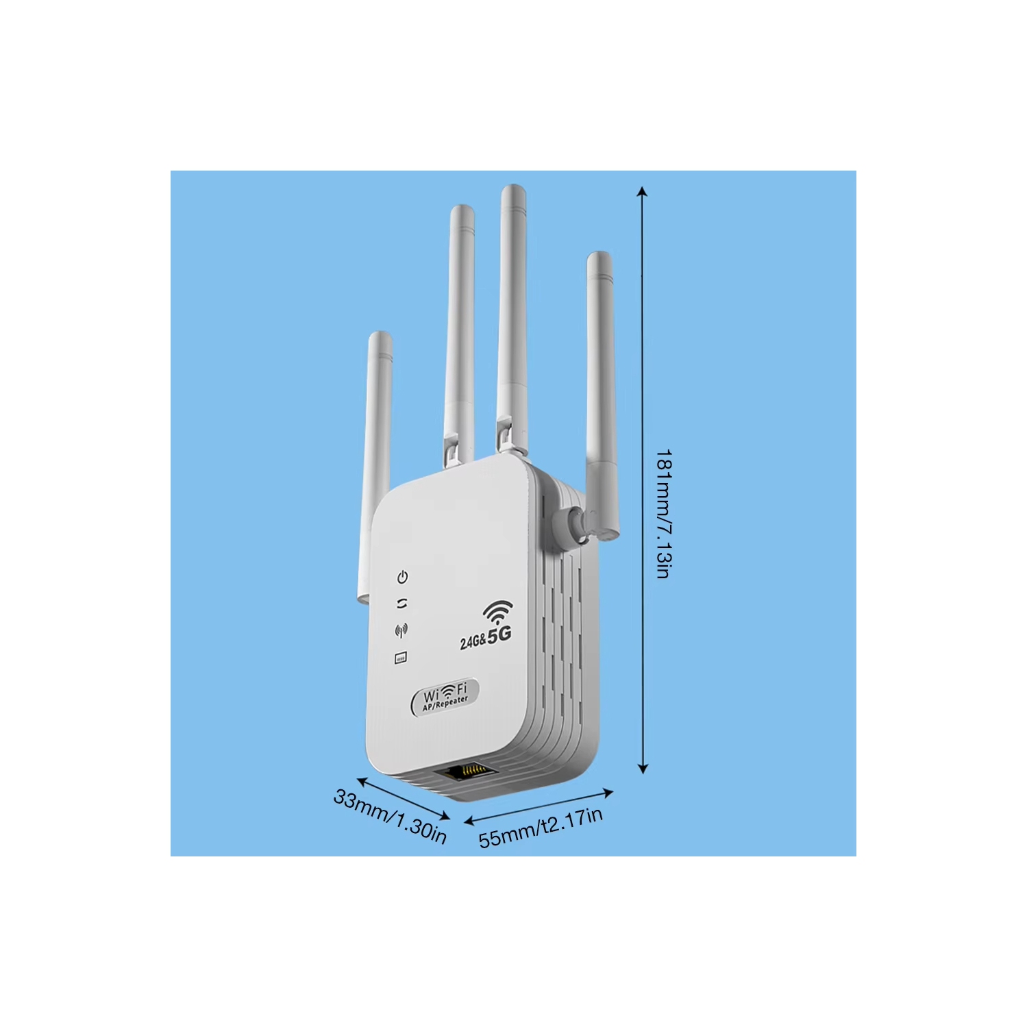 Wi-Fi Signal Booster with WAN/LAN Port Dual-Band 2.4GHz/5GHz WiFi Signal Amplifier 4 Antennas for Home Small Office