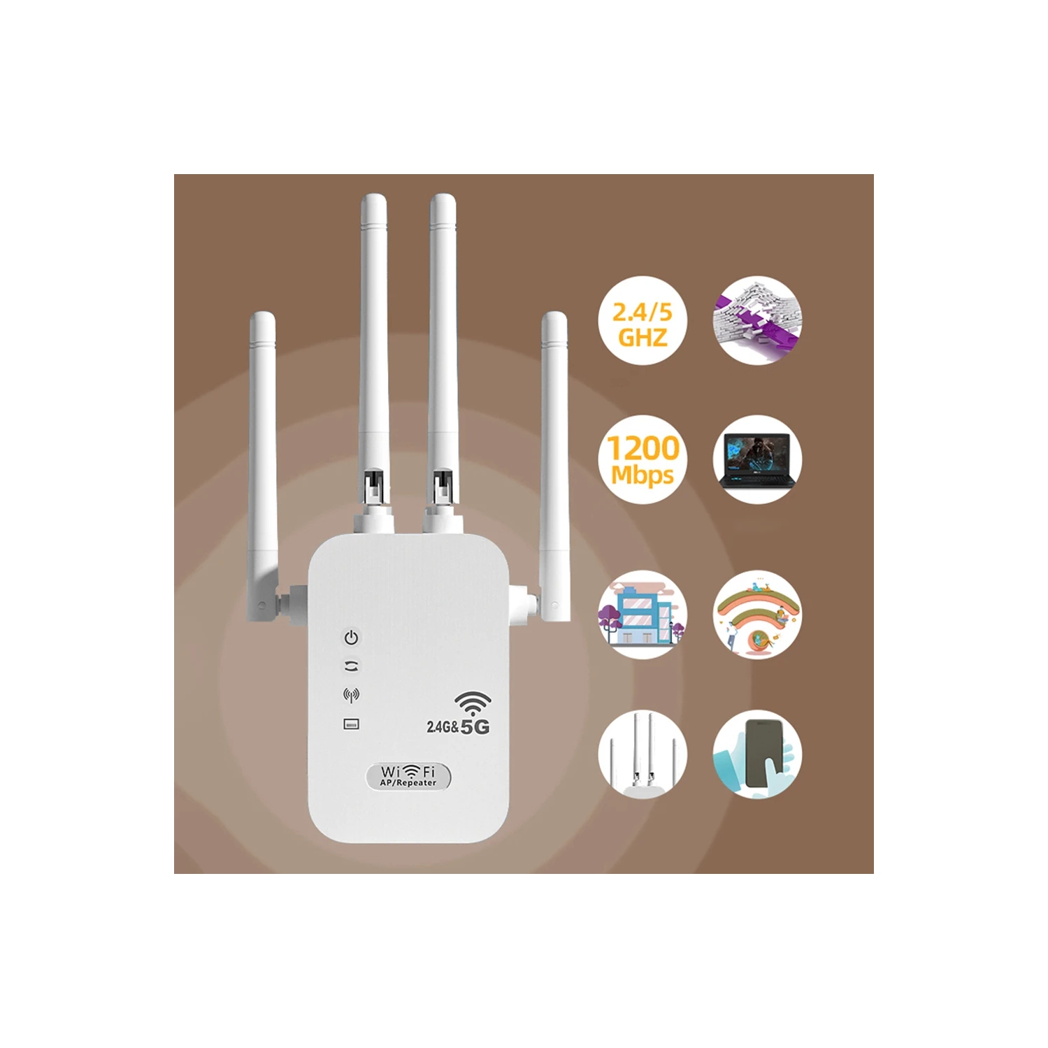 Wi-Fi Signal Booster with WAN/LAN Port Dual-Band 2.4GHz/5GHz WiFi Signal Amplifier 4 Antennas for Home Small Office
