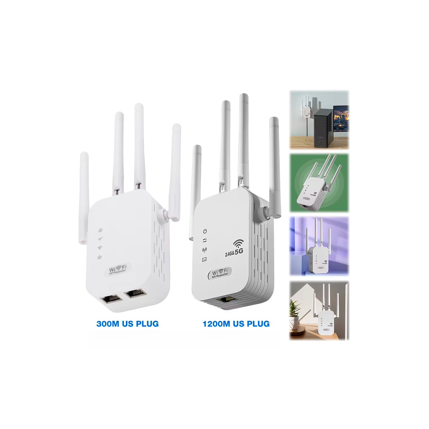 Amplificateur de signal Wi-Fi avec port WAN/LAN; Amplificateur de signal Wi-Fi bibande 2,4&nbsp;GHz/5&nbsp;GHz; 4 antennes pour petits bureaux à