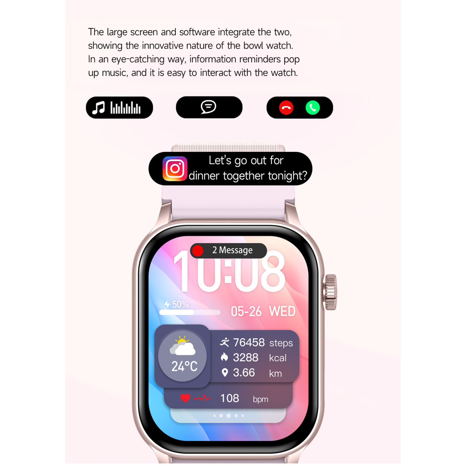 TUTT Smartwatch for Men Women 1.95” AMOLED Screen | Flashlight BT Call Health and Fitness Tracking | K8 Smart Watch