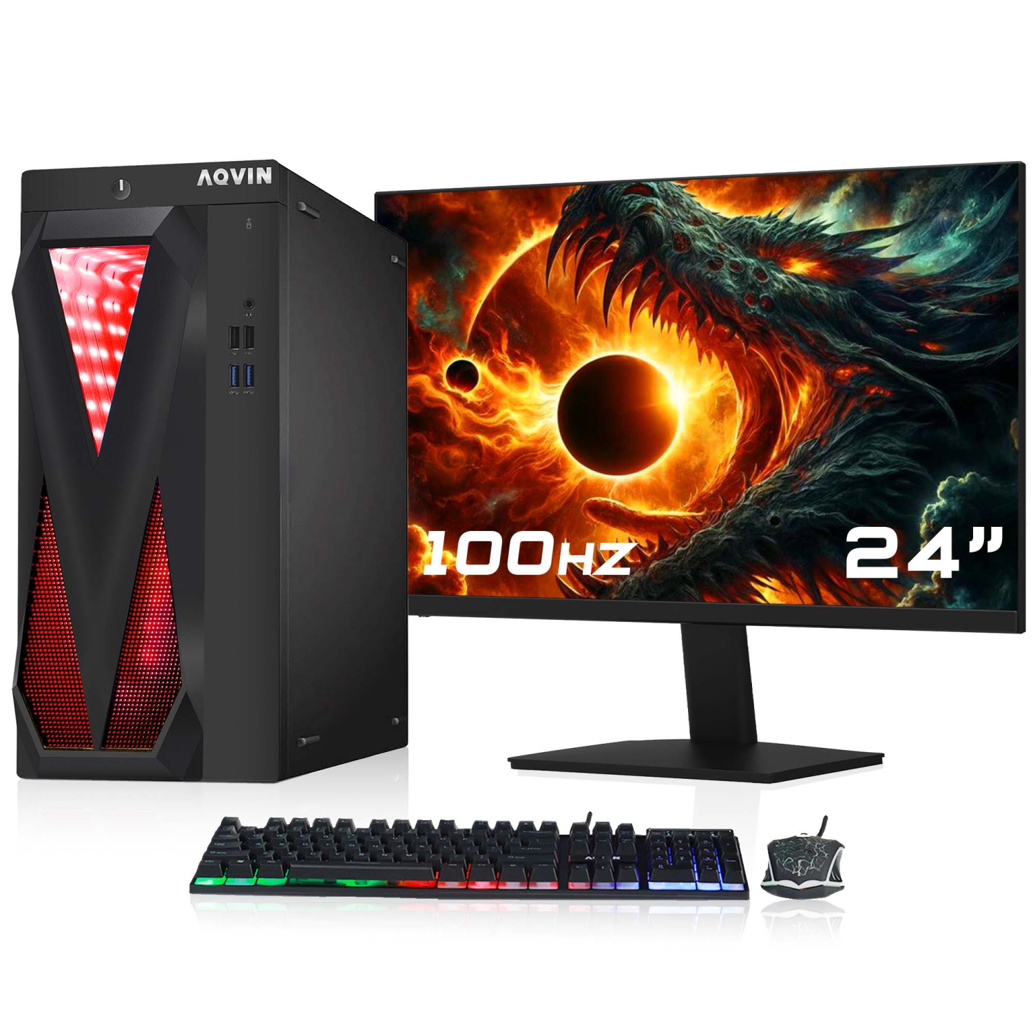 Refurbished (Excellent) - AQVIN InifitiyLite RGB Gaming PC TOWER - 24 inch Monitor Combo (Intel Core i7/ AMD Graphics RX 550 4GB/ 32GB DDR4 RAM/ 1TB SSD/ Windows 10 Pro) - Black