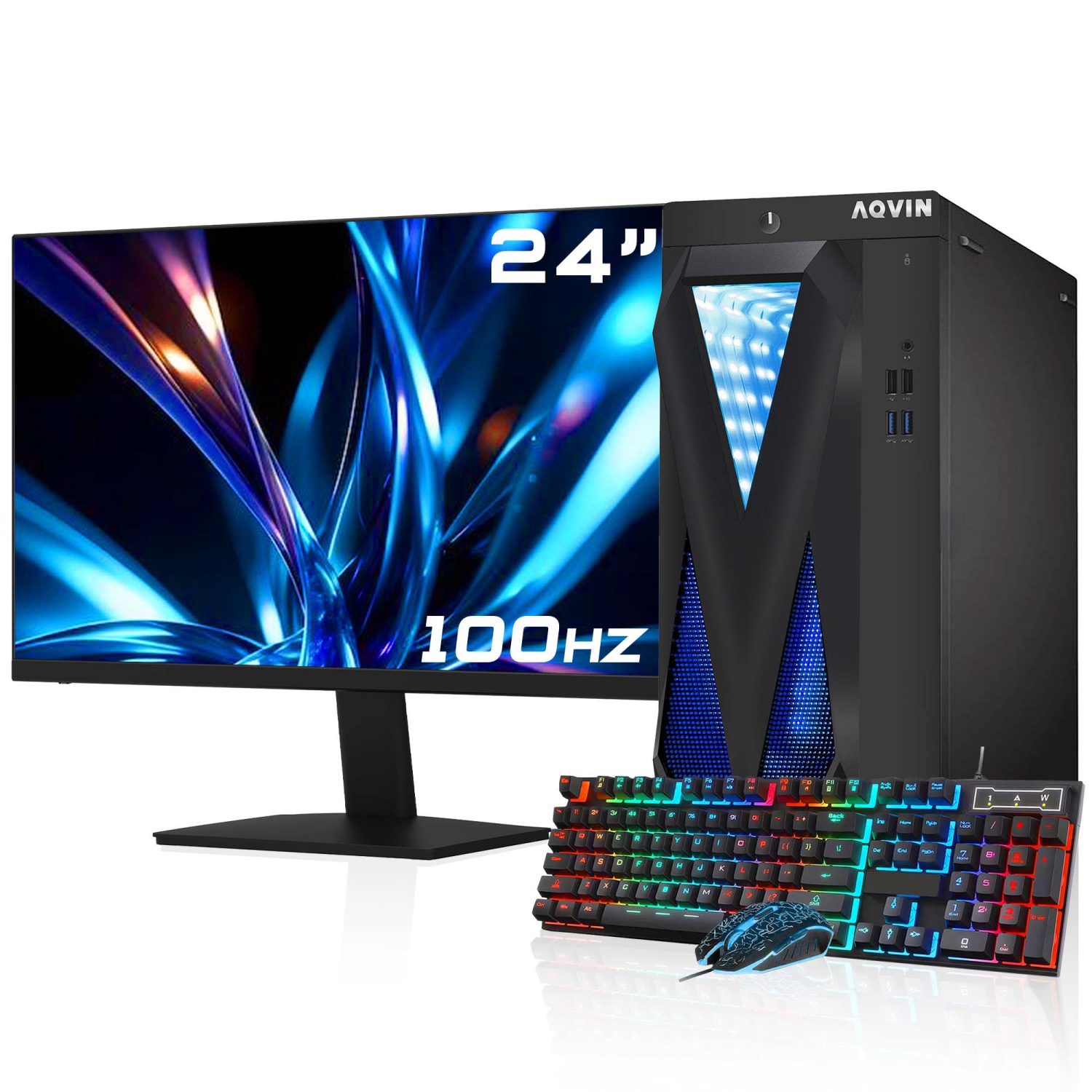 Refurbished (Excellent) - Gaming PC AQVIN InifitiyLite Tower Desktop Computer, New 24 inch FHD Monitor, AMD RX 550 4GB GPU, Intel i7 CPU, 32GB DDR4 RAM, 512GB SSD, Windows 10 Pro