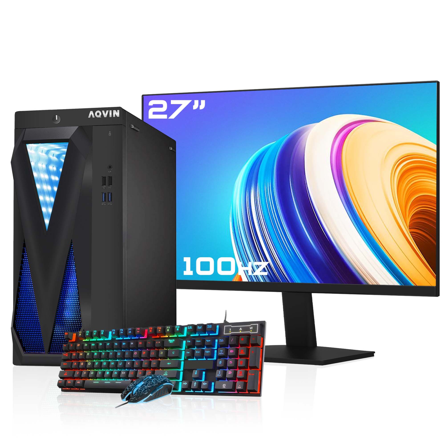 Refurbished (Excellent) - AQVIN Gaming PC For Gaming RGB Desktop Computer- AMD Radeon Graphics RX 550 | Intel Core i7 CPU | 32GB RAM | 1TB SSD | Win 10 Pro | 27" FHD monitor