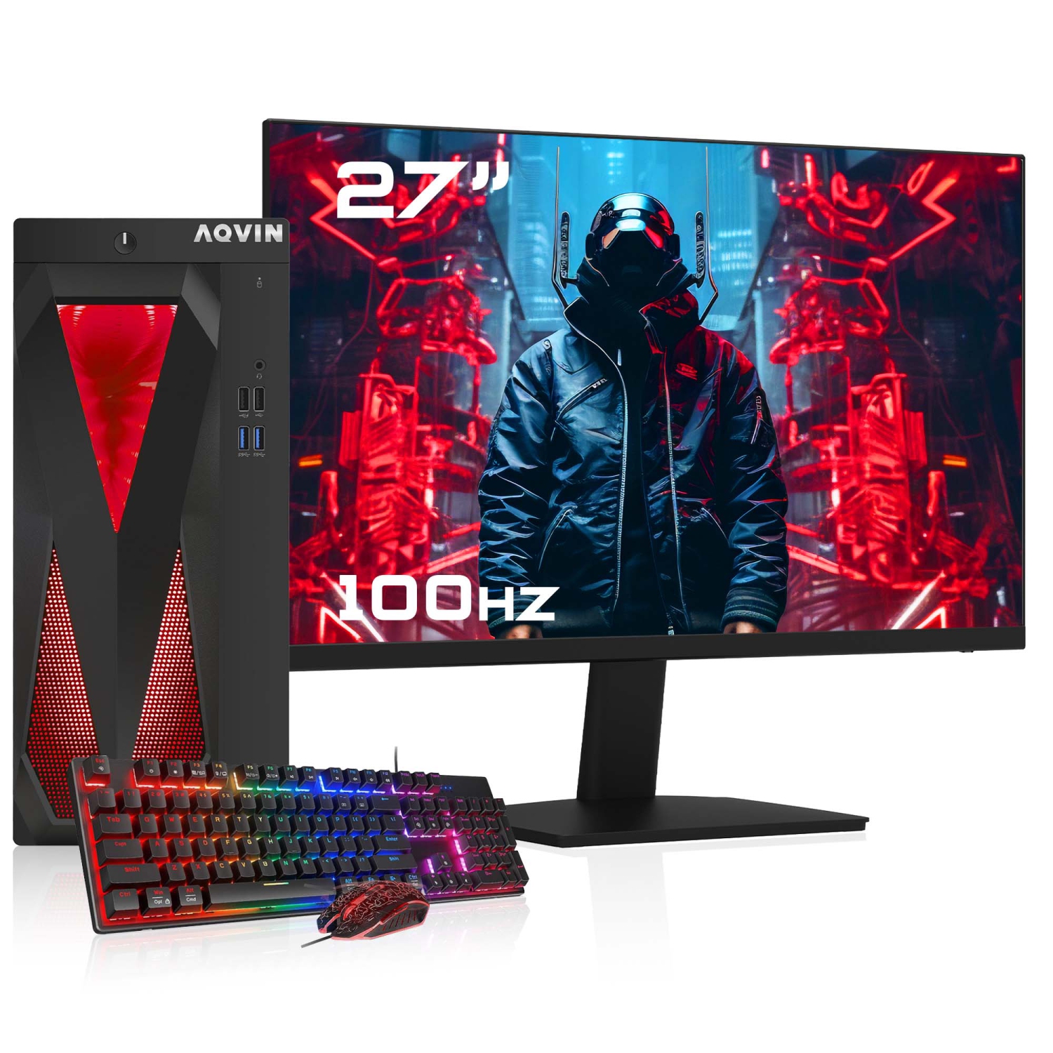 Refurbished (Excellent) - Prebuilt RGB Gaming PC Combo AQVIN | New 27-inch FHD Monitor | Intel i7 | 32GB RAM | 1TB SSD | NVIDIA GeForce GTX 1050Ti 4GB | Windows 10 Pro - Black