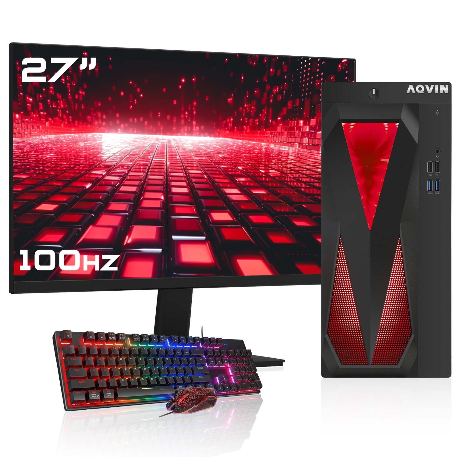 Refurbished (Excellent) - Custom built RGB tower gaming pc - AQVIN | amd radeon graphics card rx 550 | intel core i7 | 32gb ram ddr4 | 512gb ssd | windows 10 Pro | 27" FHD monitor