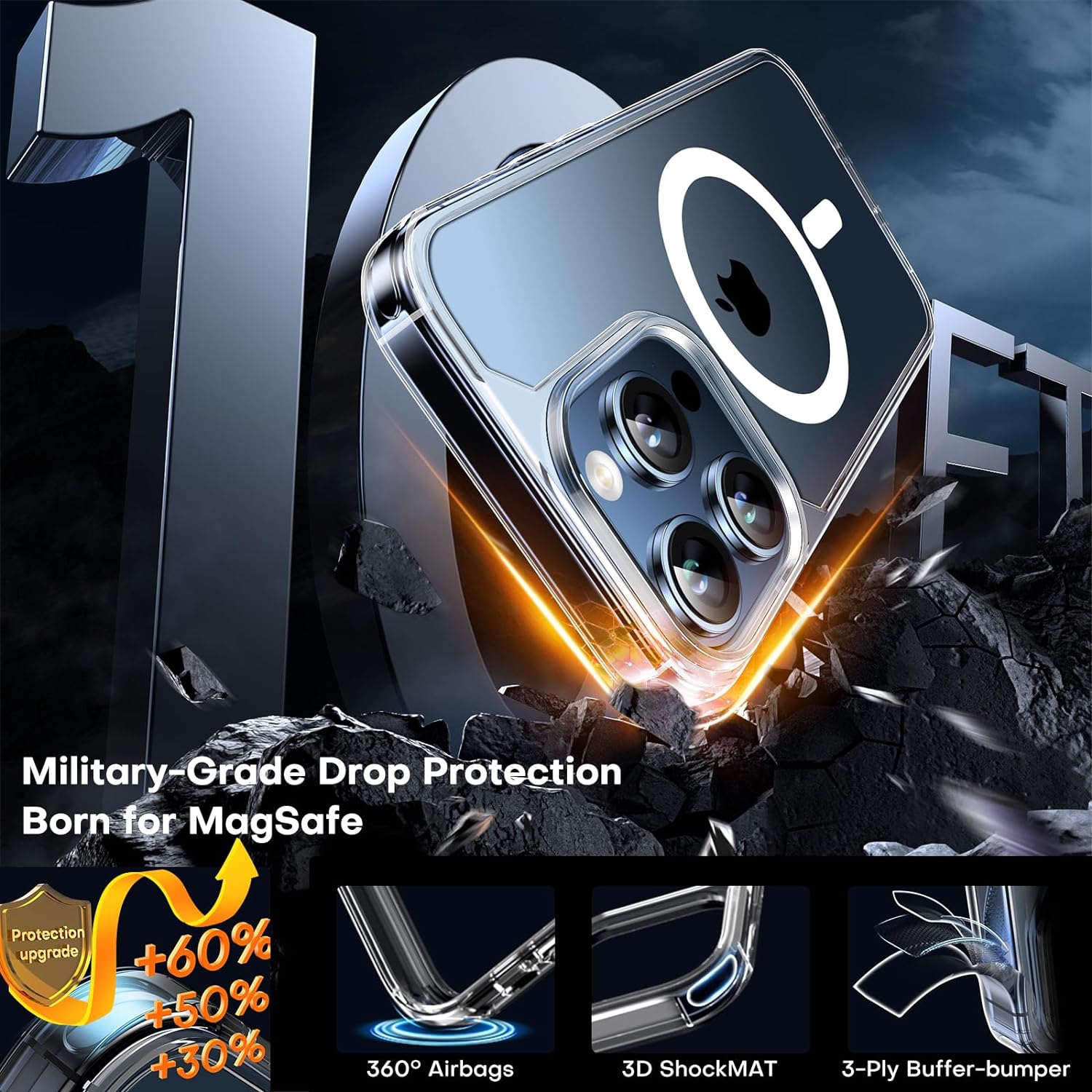 For iPhone 15 Pro Max Case, Compatible with MagSafe, Military-Grade Protection, Yellowing Resistant, Scratch-Resistant Back, Magnetic Phone Case for