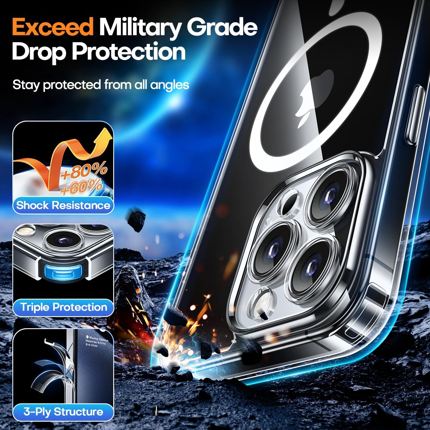 For iPhone 16 Pro Max Case, Compatible with MagSafe, Military-Grade Protection, Yellowing Resistant, Scratch-Resistant Back, Magnetic Phone Case for