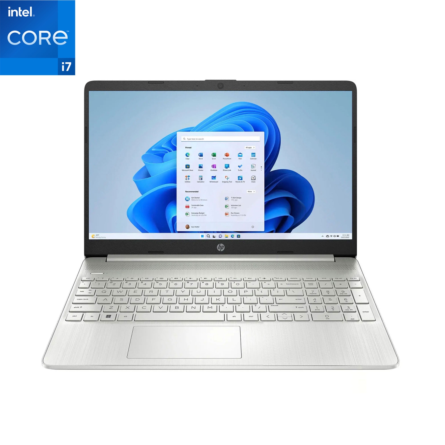 HP 15.6" Full HD 1920 x 1080 IPS Touchscreen Laptop, Intel Core i7-1255U, 16GB RAM, 512GB SSD, Windows 11 Home S Mode, Natural Silver, Intel Iris Xe Graphics, One Year Warranty