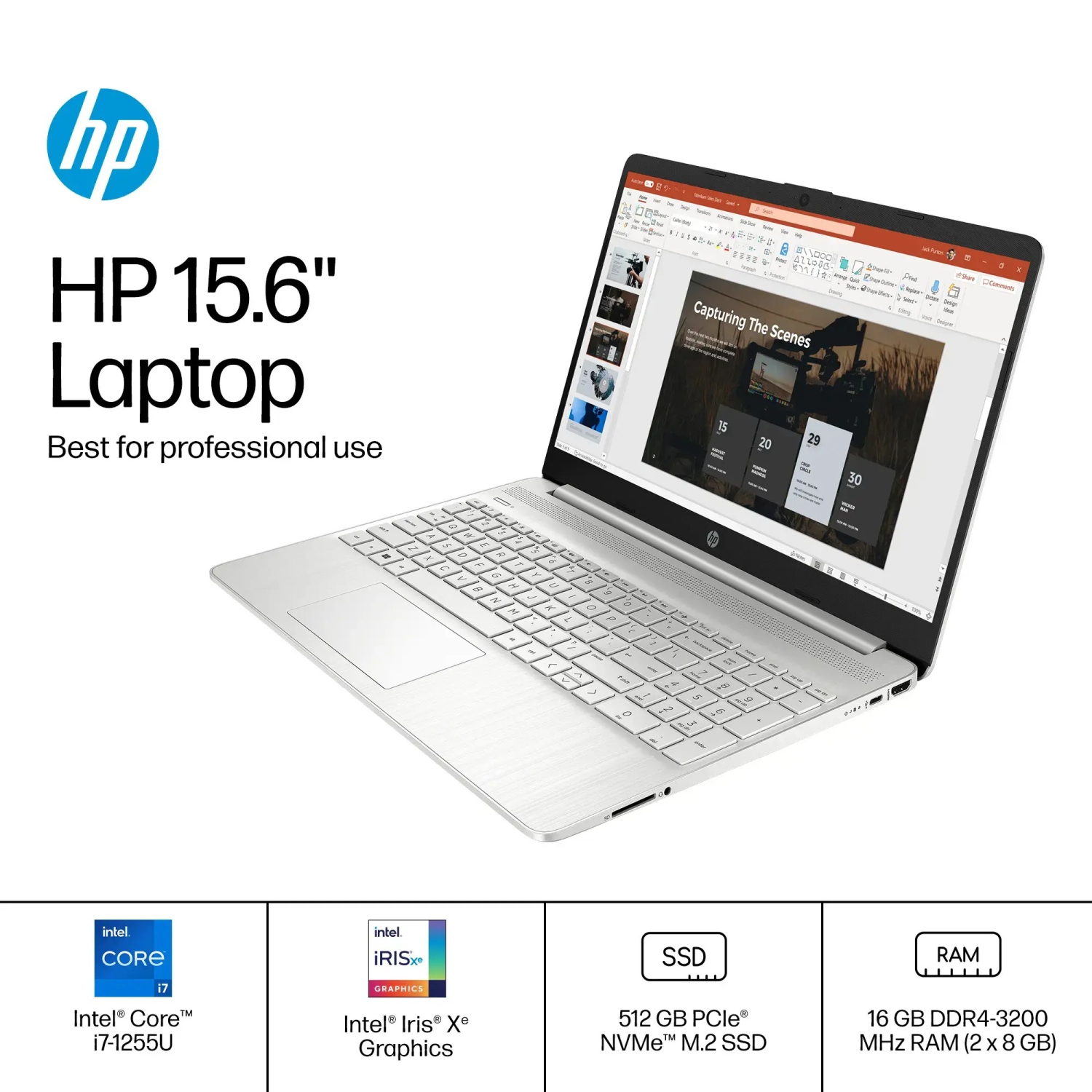 HP 15.6" Full HD 1920 x 1080 IPS Touchscreen Laptop, Intel Core i7-1255U, 32GB RAM, 512GB SSD, Windows 11 Home S Mode, Natural Silver, Intel Iris Xe