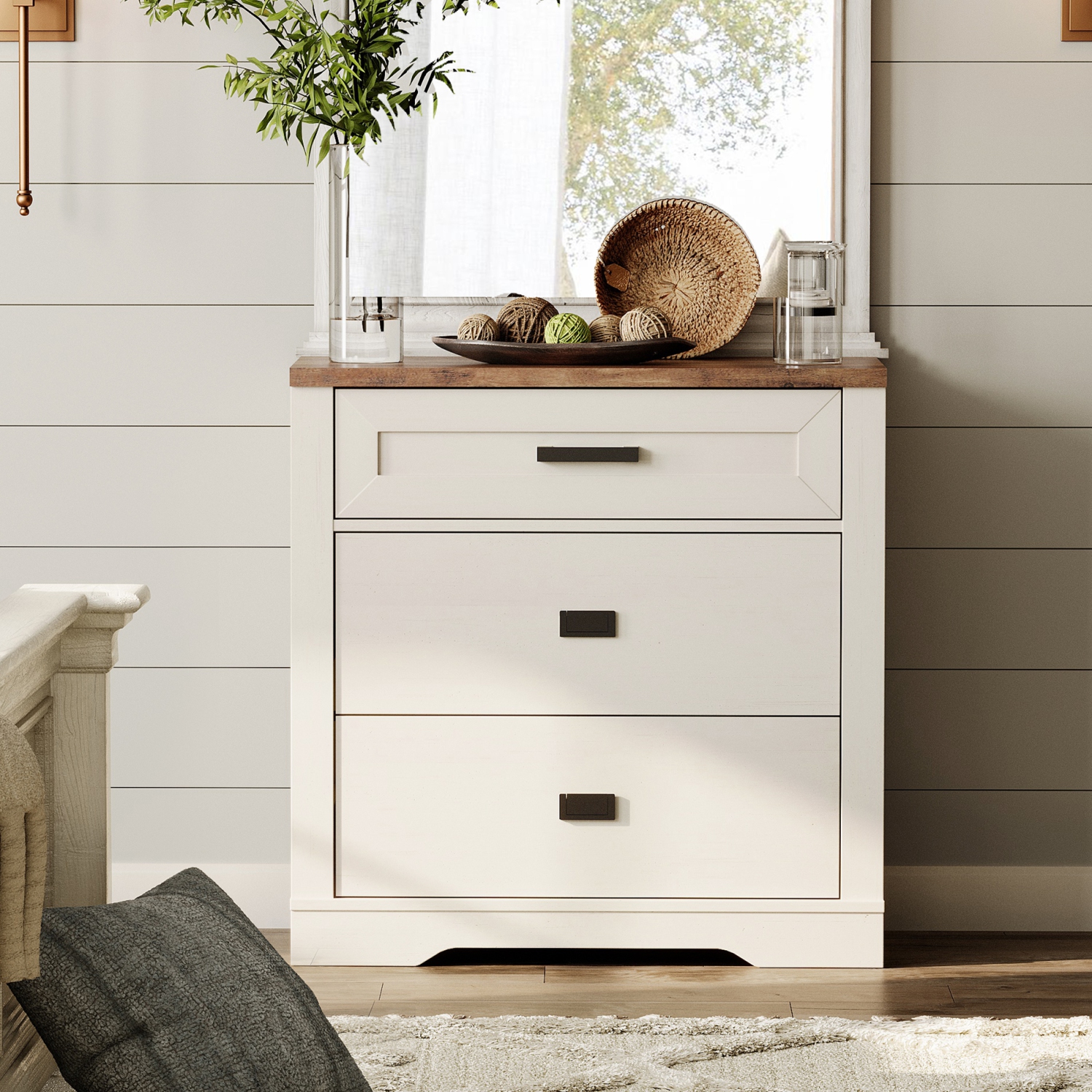 WAMPAT Dresser for Bedroom with 3 Drawers, Kids Dressers with Wide Chest of Drawers, 31.5" Wooden Closet Storage Cabinet for Closet Hallway Living