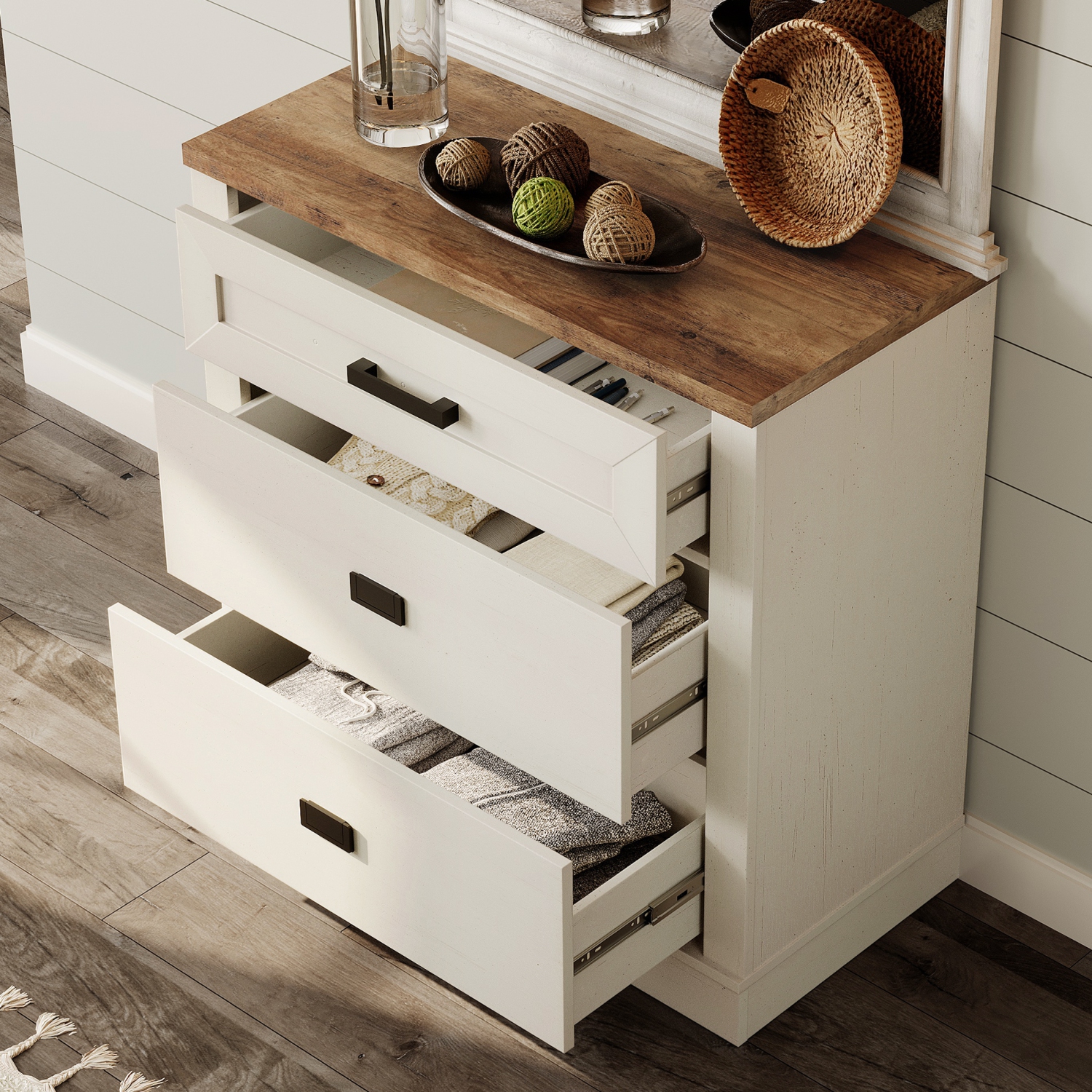 WAMPAT Dresser for Bedroom with 3 Drawers, Kids Dressers with Wide Chest of Drawers, 31.5" Wooden Closet Storage Cabinet for Closet Hallway Living