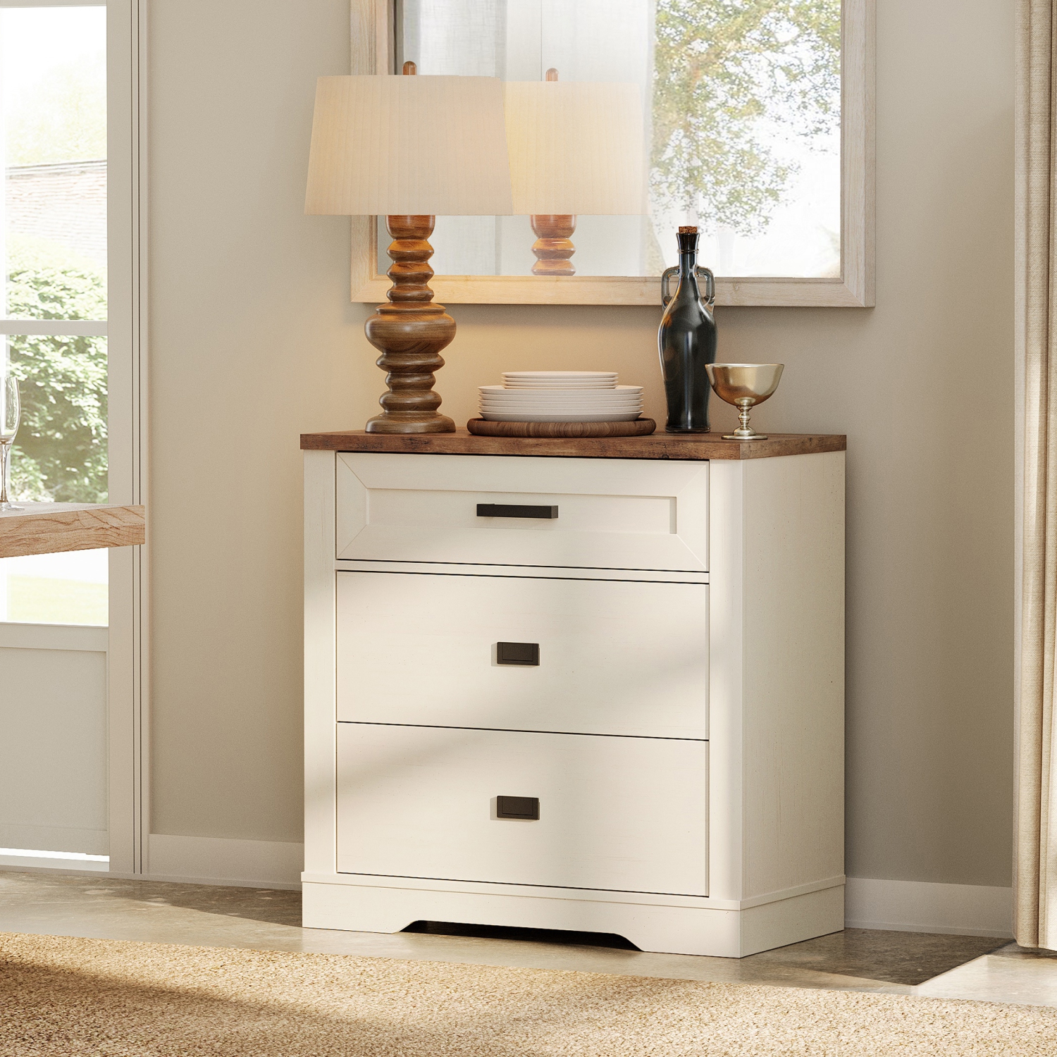 WAMPAT Dresser for Bedroom with 3 Drawers, Kids Dressers with Wide Chest of Drawers, 31.5" Wooden Closet Storage Cabinet for Closet Hallway Living