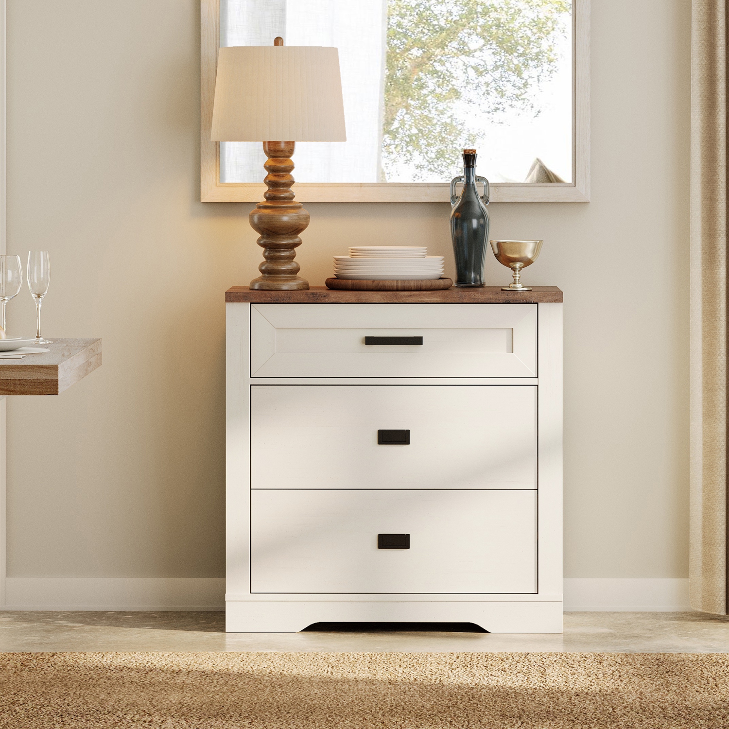 WAMPAT Dresser for Bedroom with 3 Drawers, Kids Dressers with Wide Chest of Drawers, 31.5" Wooden Closet Storage Cabinet for Closet Hallway Living