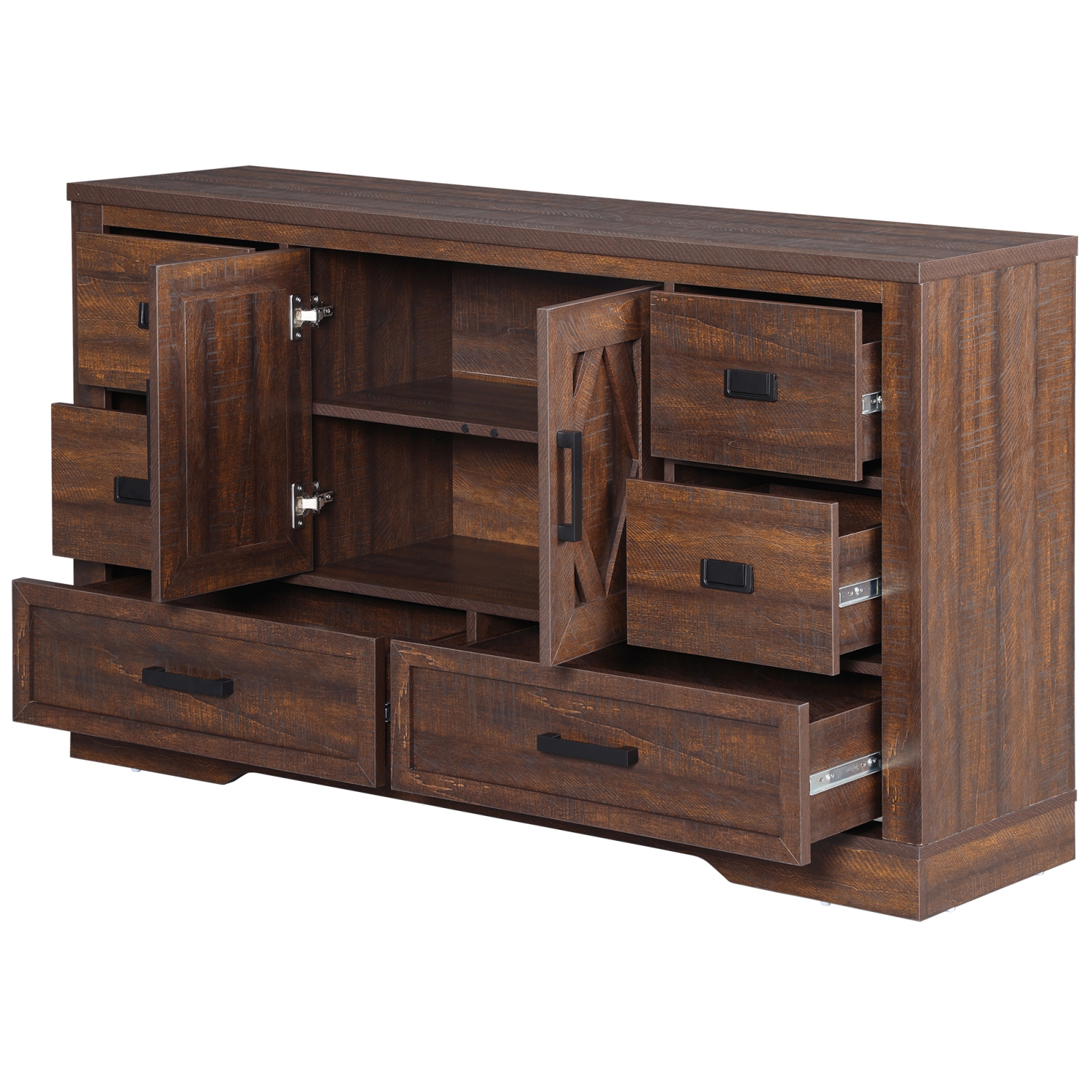 WAMPAT Kitchen Buffet Cabinet with Storage,Large Sideboard Cabinet with 2 Barn Doors and 6 Drawers,Tall Coffee Bar Table for Dinning Room, Living