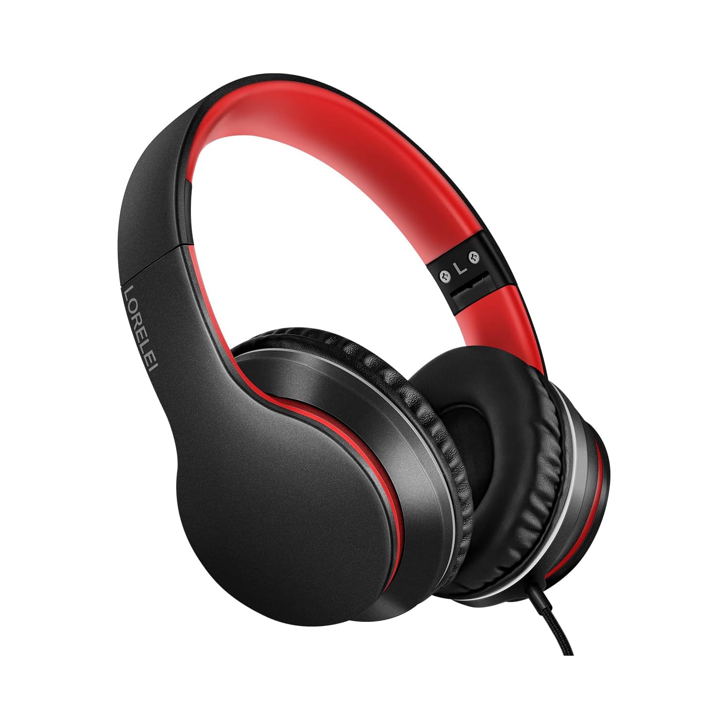 Over-Ear Headphones with Microphone, Lightweight Foldable & Portable Stereo Bass Headphones, Wired Headphones for Smartphone Tablet MP3,Black-red