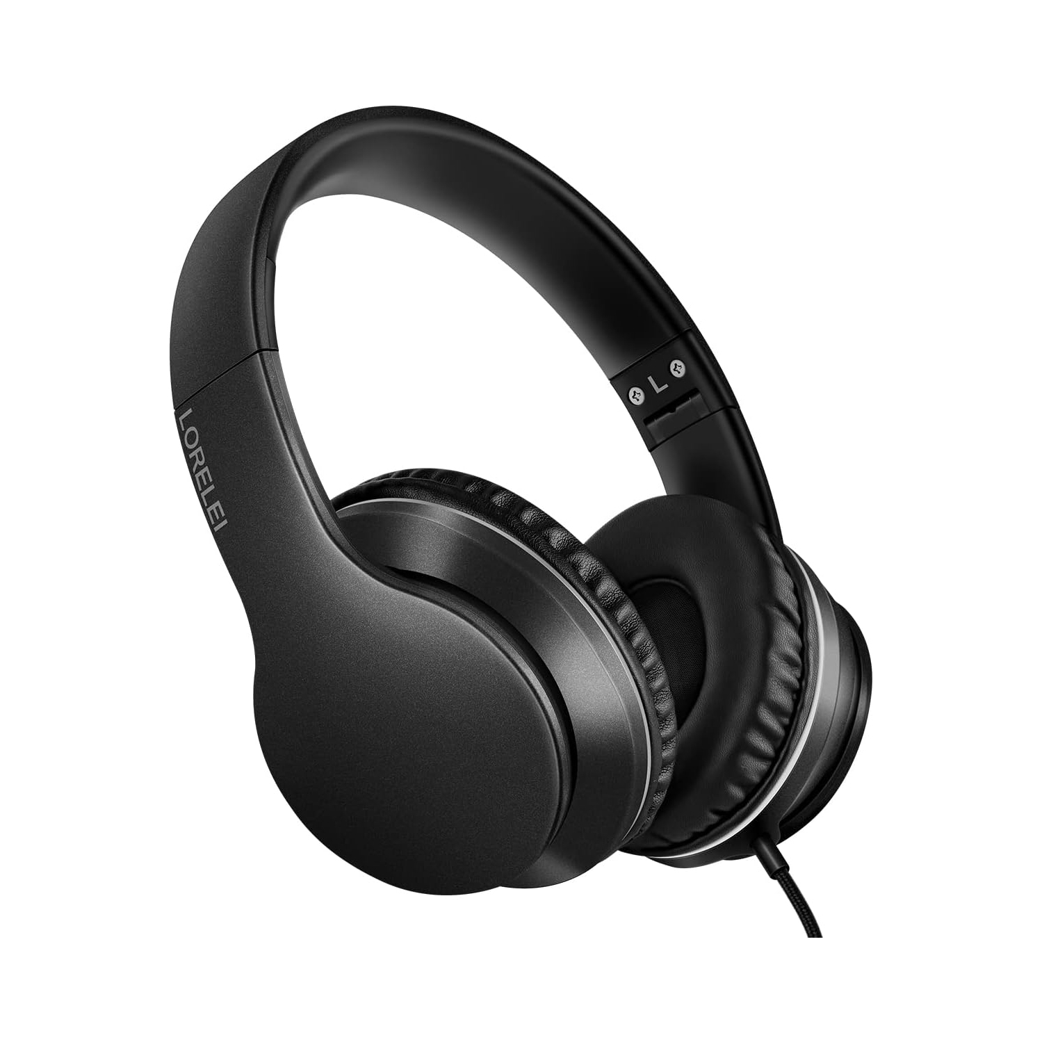 Over-Ear Headphones with Microphone, Lightweight Foldable & Portable Stereo Bass Headphones, Wired Headphones for Smartphone Tablet MP3, Black