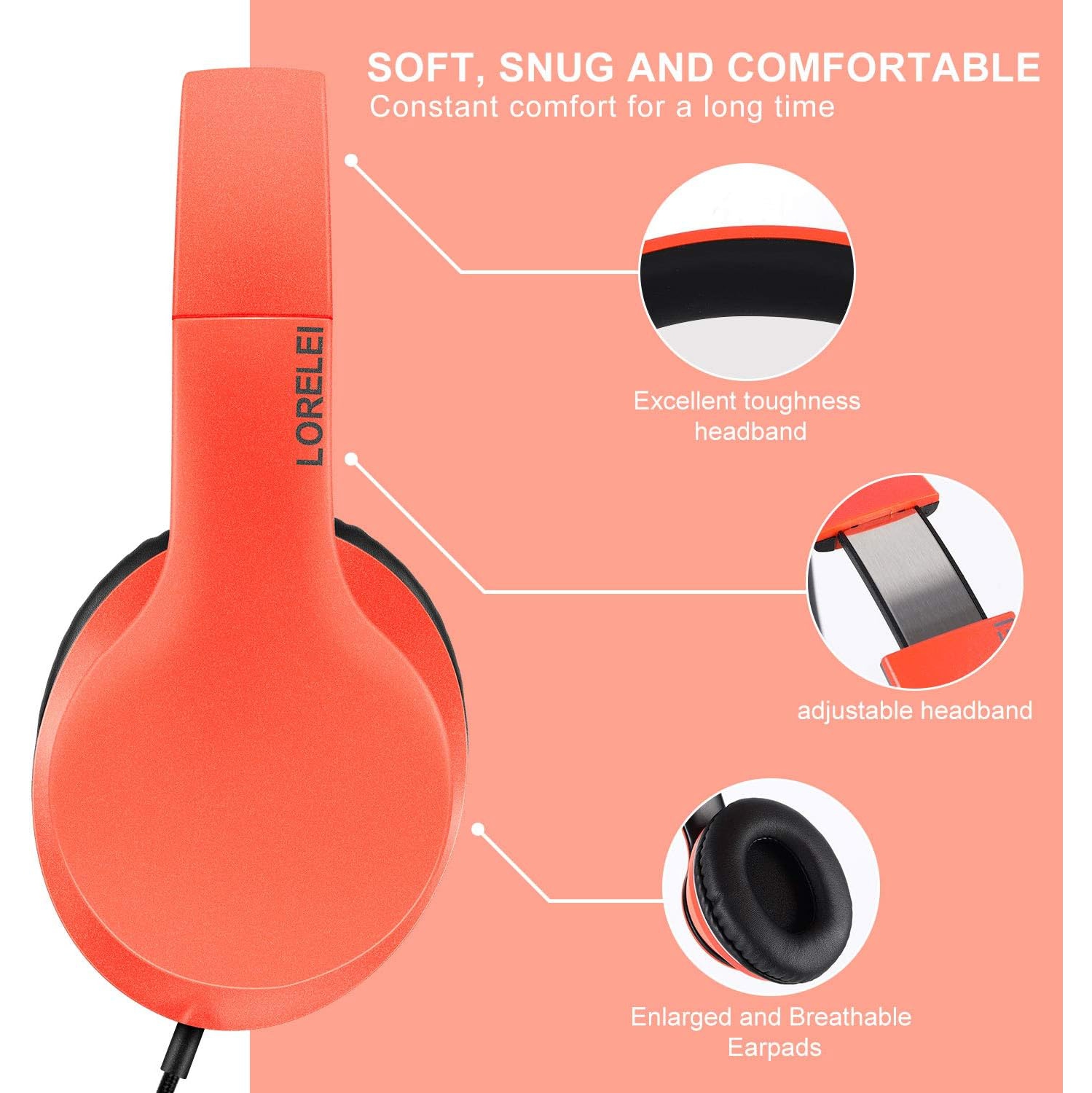 Over-Ear Headphones with Microphone, Lightweight Foldable & Portable Stereo Bass Headphones, Wired Headphones for Smartphone Tablet MP3,Vitality