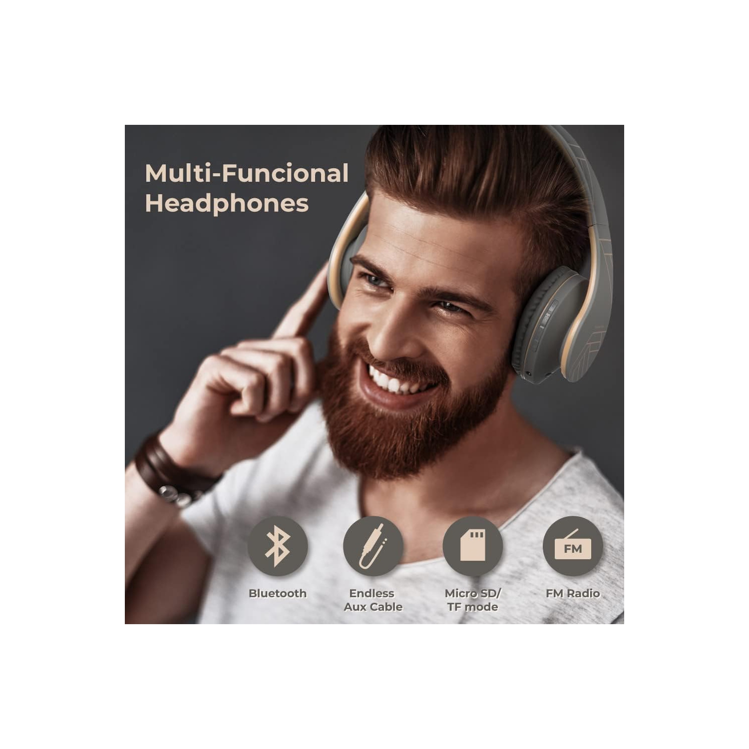 Casque d'écoute Bluetooth, écouteurs sans fil avec microphone, écouteurs pliables, casque d'écoute en mousse à mémoire souple, radio FM pour