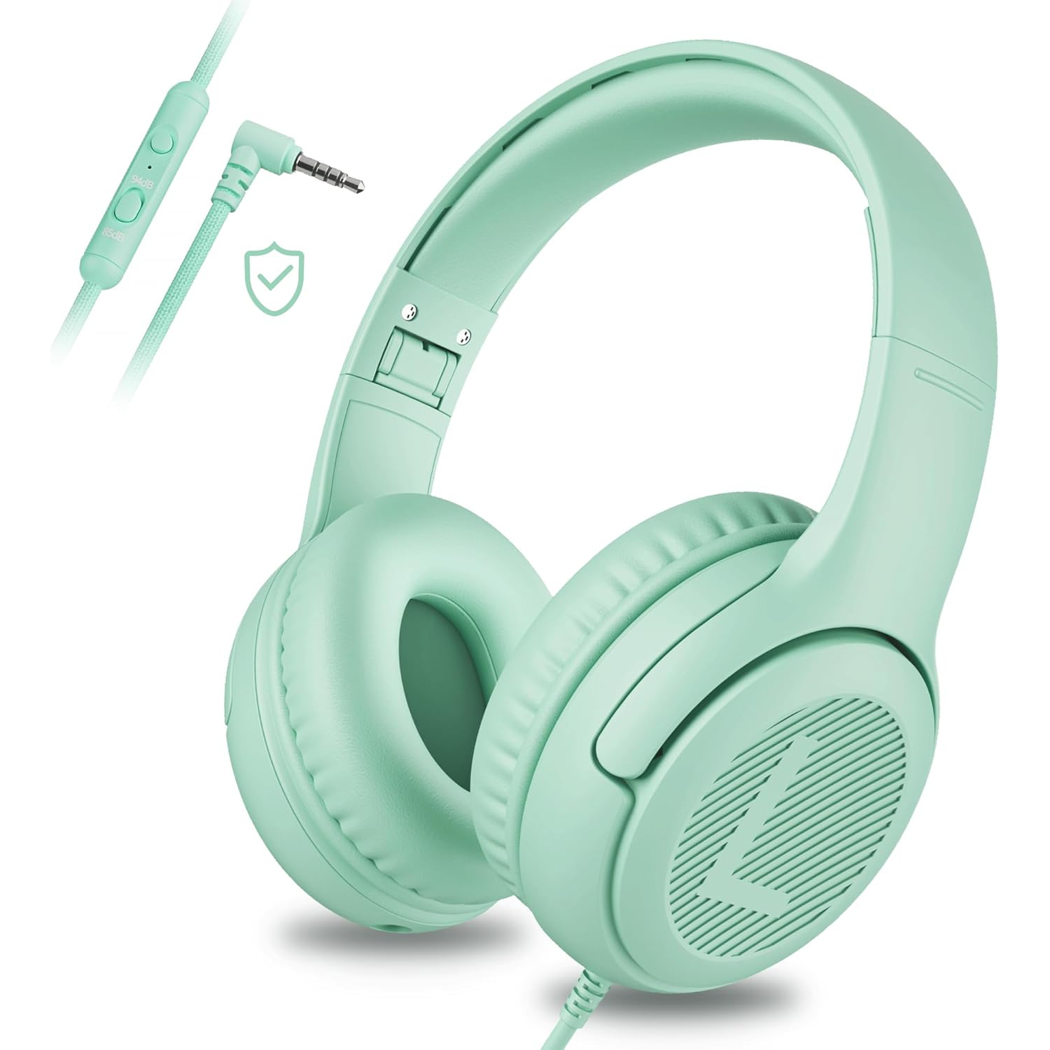 Kids Headphones Wired Toddler Headphones with Microphone, Over-Ear Headphones, 3.5mm Jack, Foldable On-Ear,Green