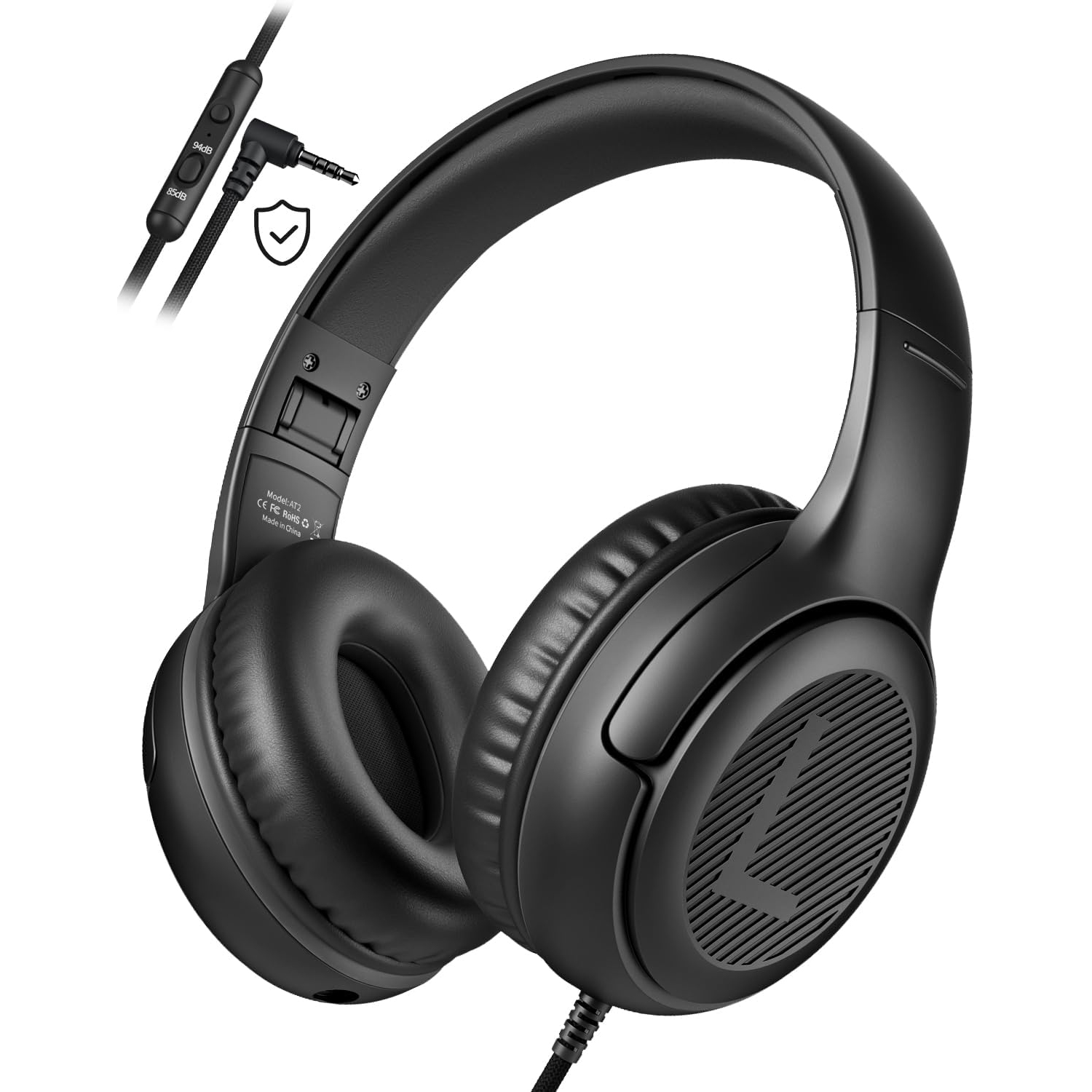 Kids Headphones Wired Toddler Headphones with Microphone, Over-Ear Headphones, 3.5mm Jack, Foldable On-Ear,Black