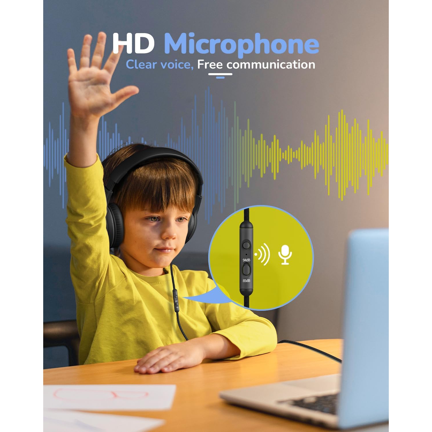 Kids Headphones Wired Toddler Headphones with Microphone, Over-Ear Headphones, 3.5mm Jack, Foldable On-Ear,Black