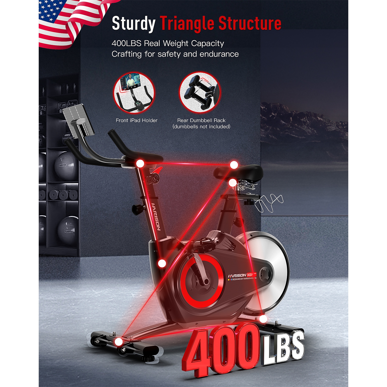 Vélo d'exercice semi-commercial de HARISON, vélo d'exercice magnétique pour la maison 400&nbsp;lb, vélo d'entraînement avec résistance réglable,