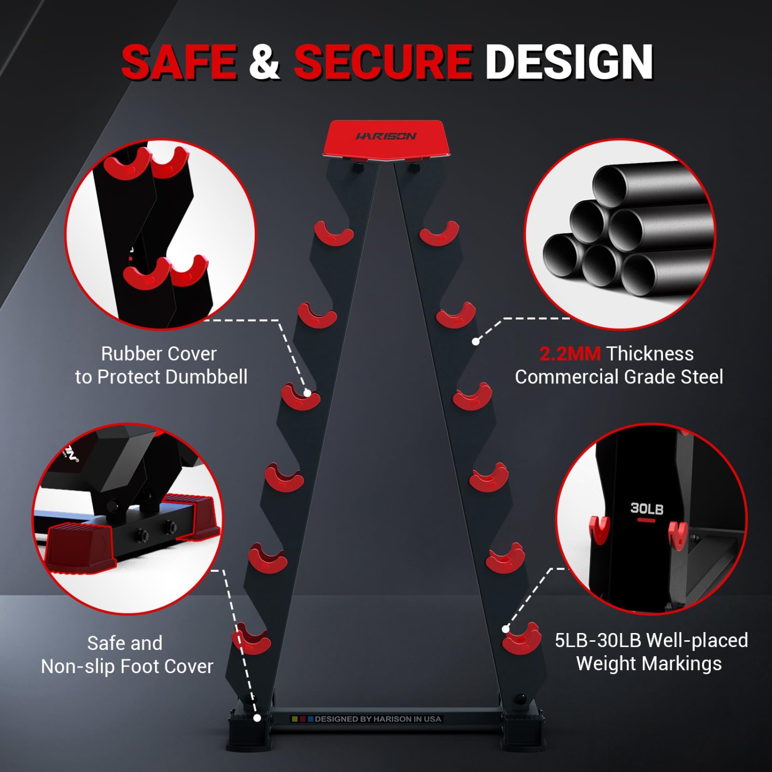Support En A pour haltères HARISON seulement avec repères de poids, support à 6 niveaux pour haltères Home Gym capacité de 480 lb