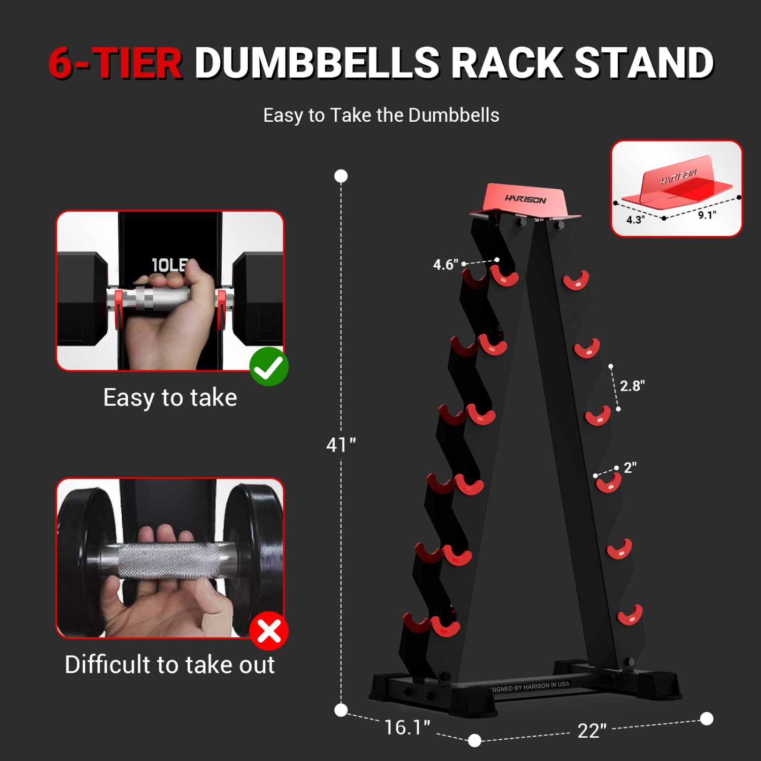 Support En A pour haltères HARISON seulement avec repères de poids, support à 6 niveaux pour haltères Home Gym capacité de 480 lb