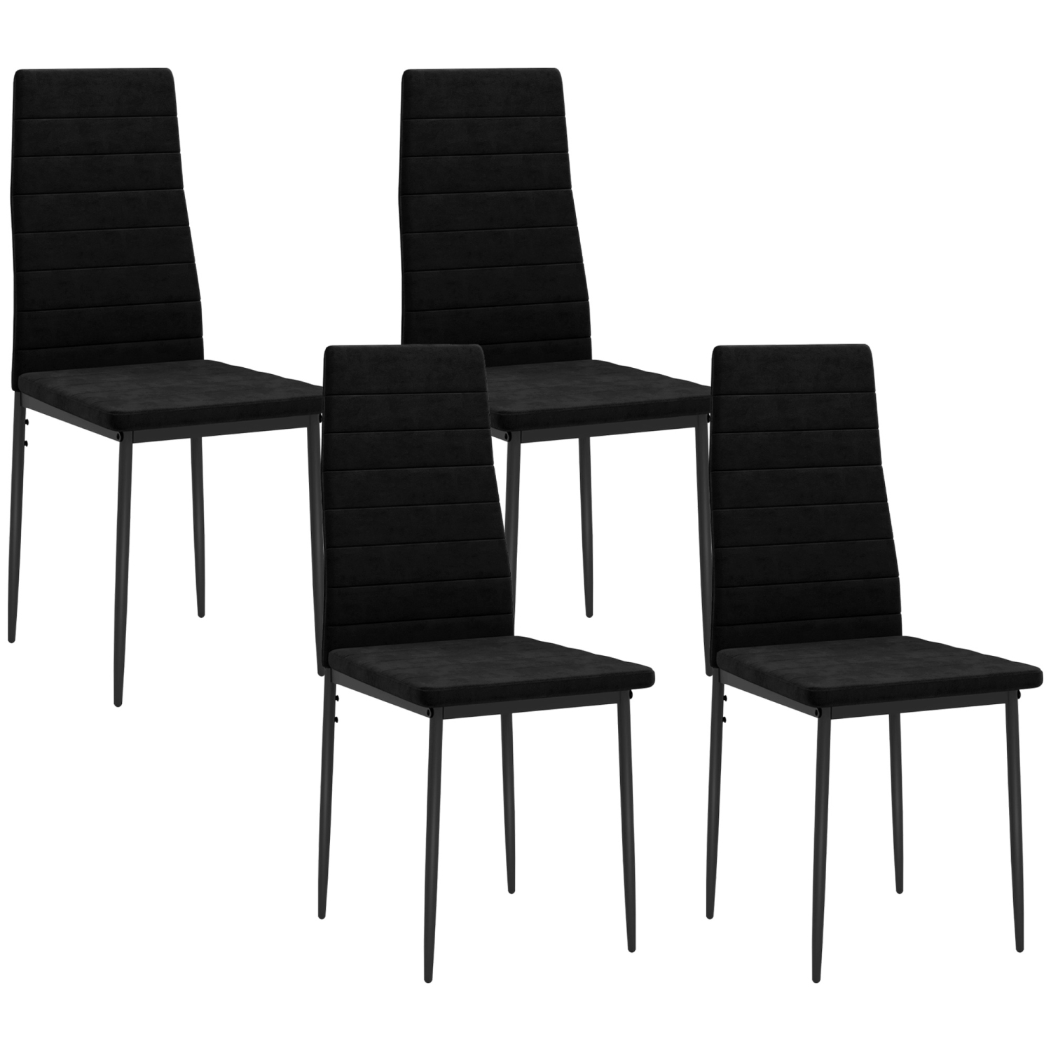 Ensemble de 4 chaises de salle à manger modernes de HOMCOM, chaises de cuisine en velours avec capitonnage en canaux et pattes en métal pour le