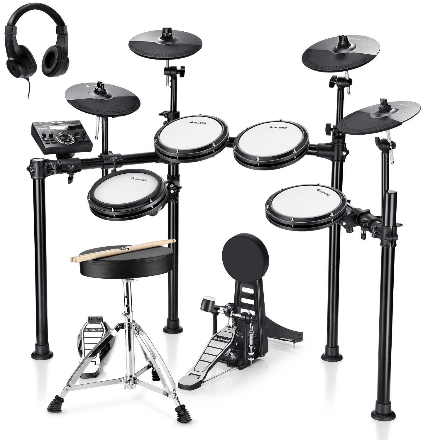 Donner DED-200X Electronic Drum Set 5-Drum 4-Cymbal 450-Sound with Drum Throne/Headphone