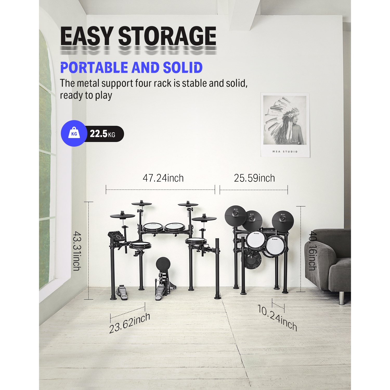 Donner DED-200X Electronic Drum Set 5-Drum 4-Cymbal 450-Sound with Drum Throne/Headphone