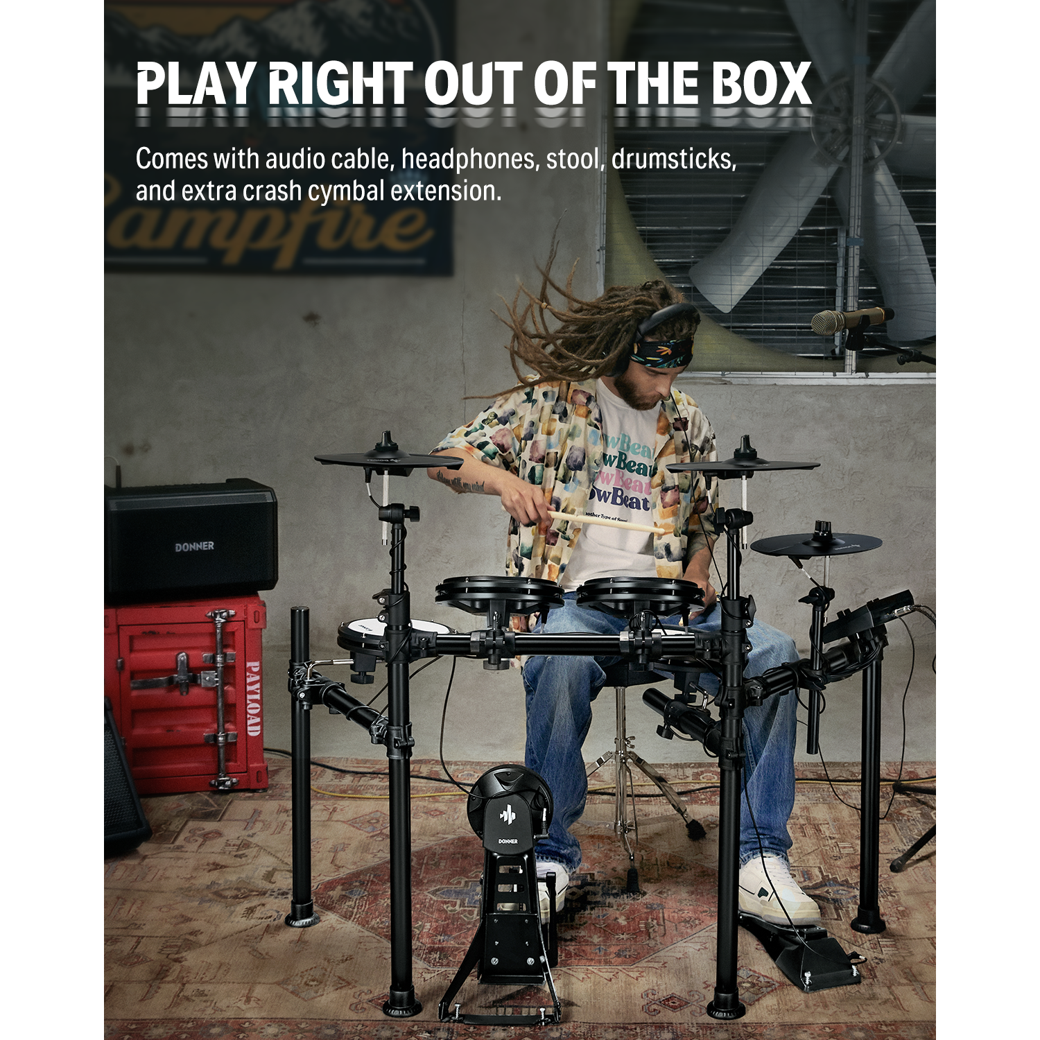 Donner DED-200X Electronic Drum Set 5-Drum 4-Cymbal 450-Sound with Drum Throne/Headphone