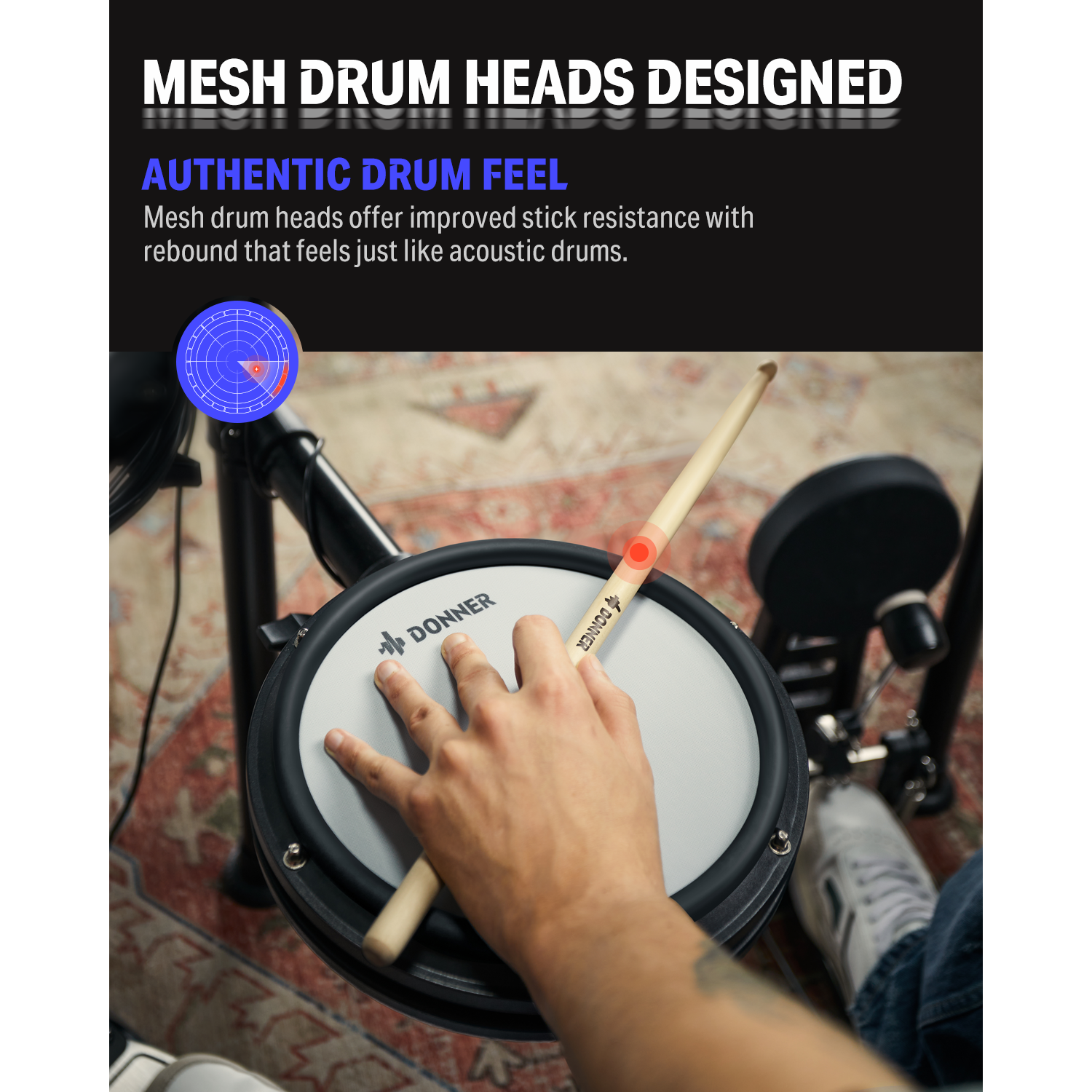 Donner DED-200X Electronic Drum Set 5-Drum 4-Cymbal 450-Sound with Drum Throne/Headphone