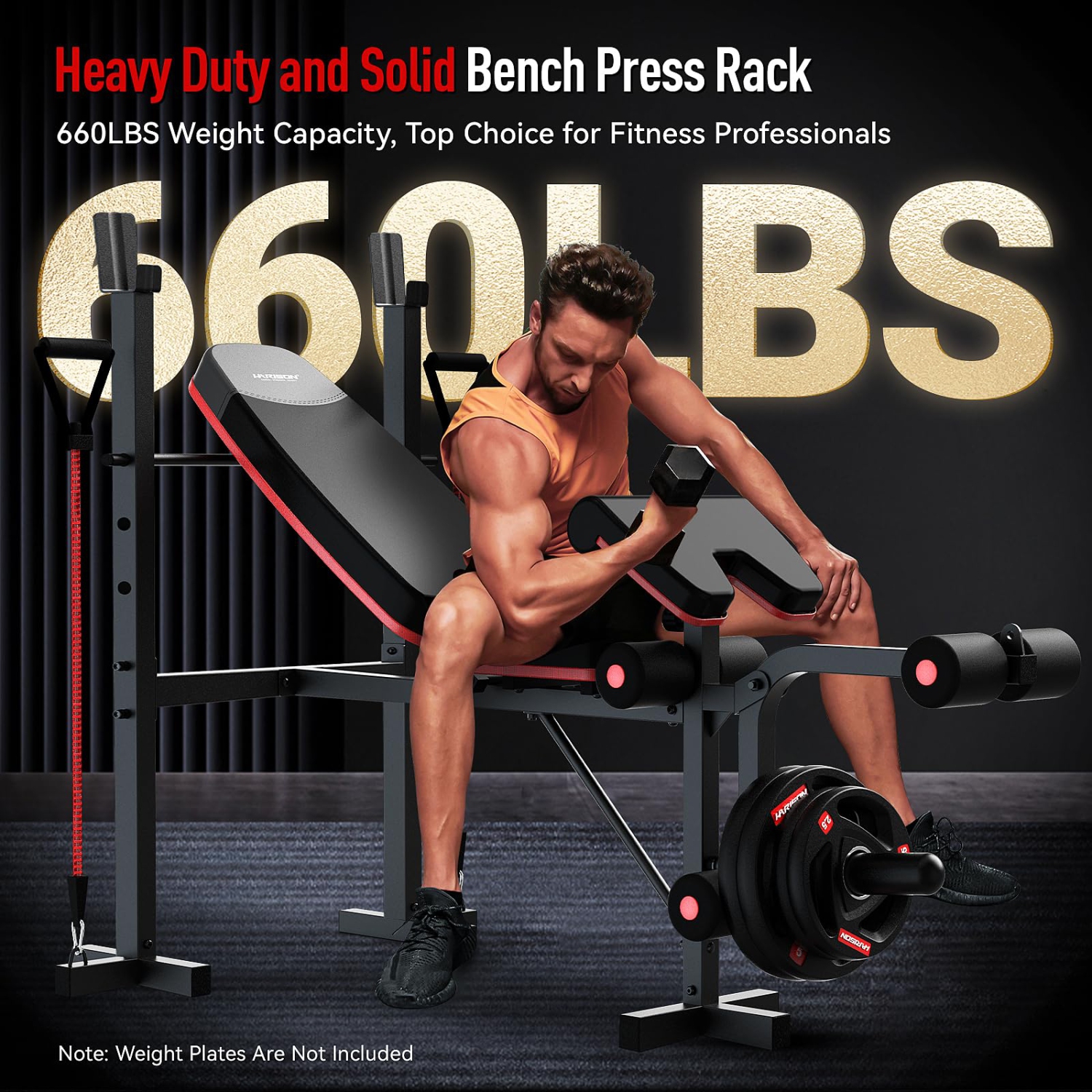 HARISON – Banc d'exercice 6-en-1 avec extension pour les jambes et flexion des bras, support pour développés-couchés 660 LB pour gymnase à domicile