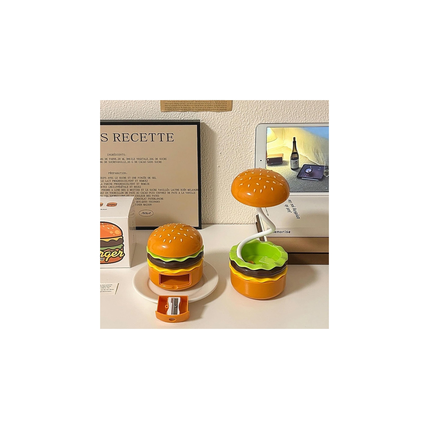 Rechargeable Hamburg Nightlight, Sleep Enhancing Light for Bedroom, Dorm Room Desk Lamp, Ideal Birthday Gift, Home Trimmings