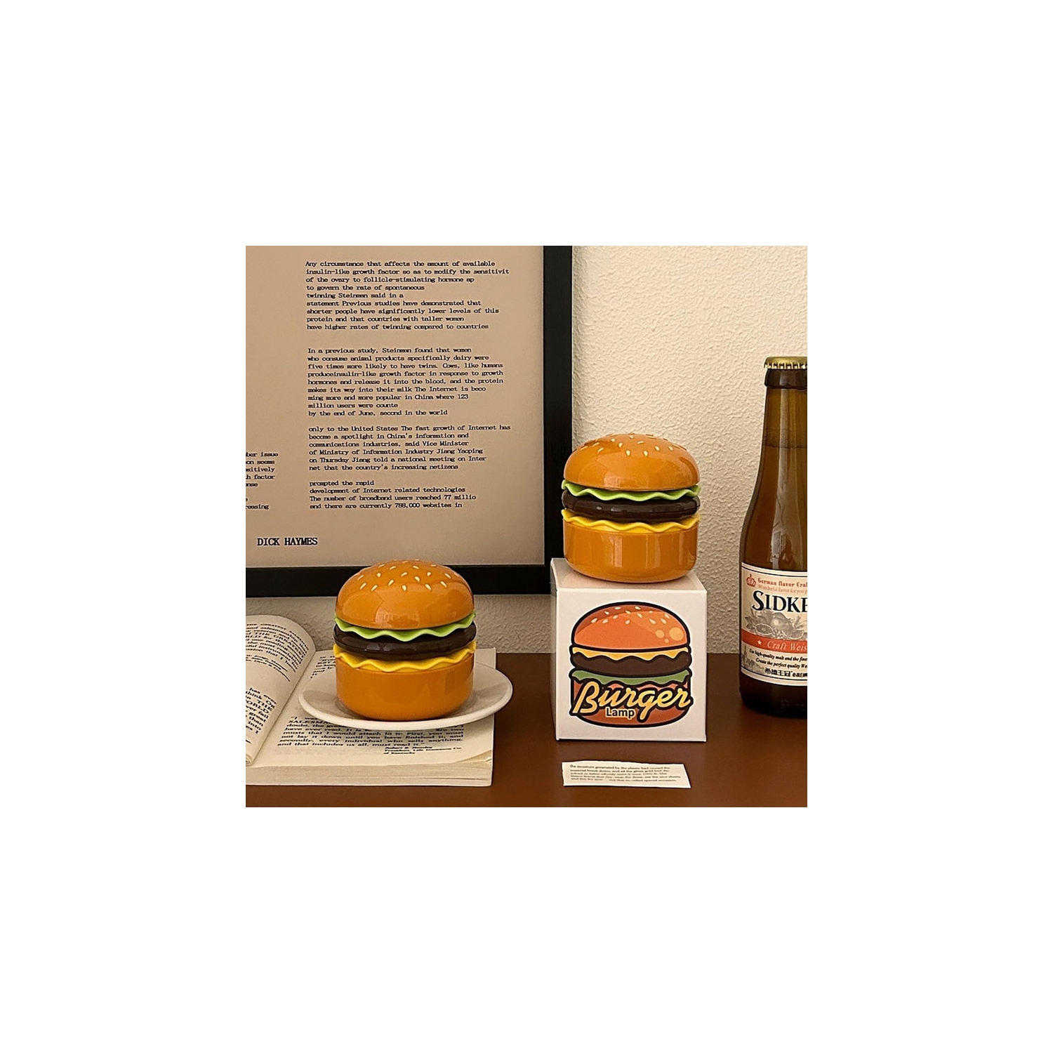 Rechargeable Hamburg Nightlight, Sleep Enhancing Light for Bedroom, Dorm Room Desk Lamp, Ideal Birthday Gift, Home Trimmings