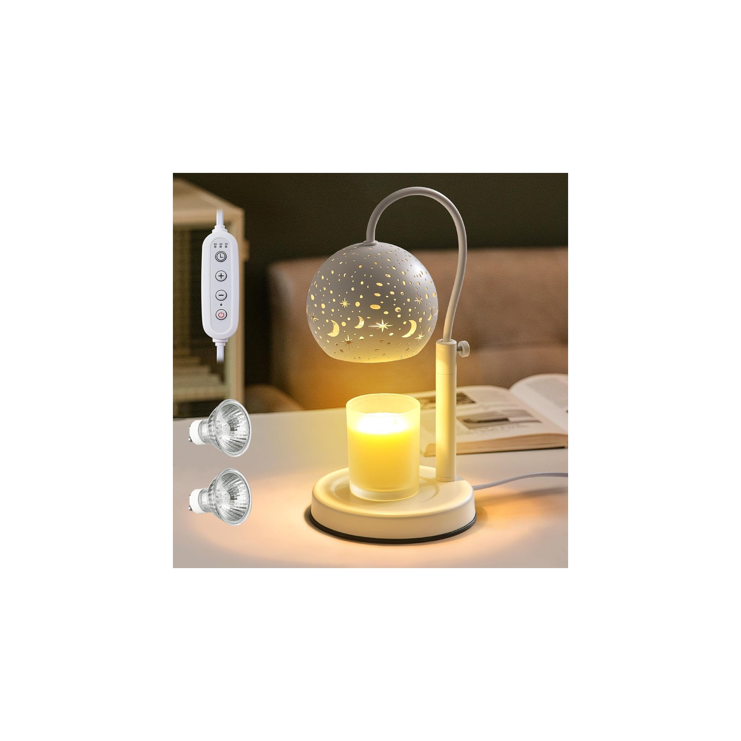Candle Warmer Lamp with Timer, Candle Lamp Warmer House Warming Gifts New Home, Electric Candle Warmer with 2 Bulbs, Candle Wax Warmer for Jar