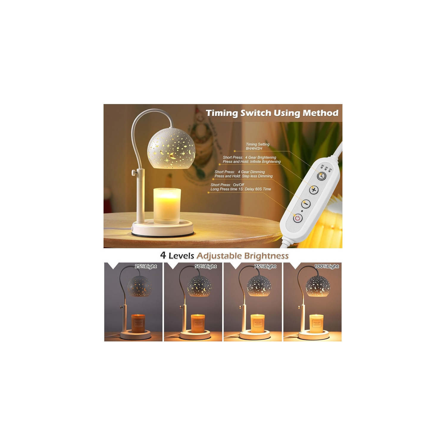 Candle Warmer Lamp with Timer, Candle Lamp Warmer House Warming Gifts New Home, Electric Candle Warmer with 2 Bulbs, Candle Wax Warmer for Jar