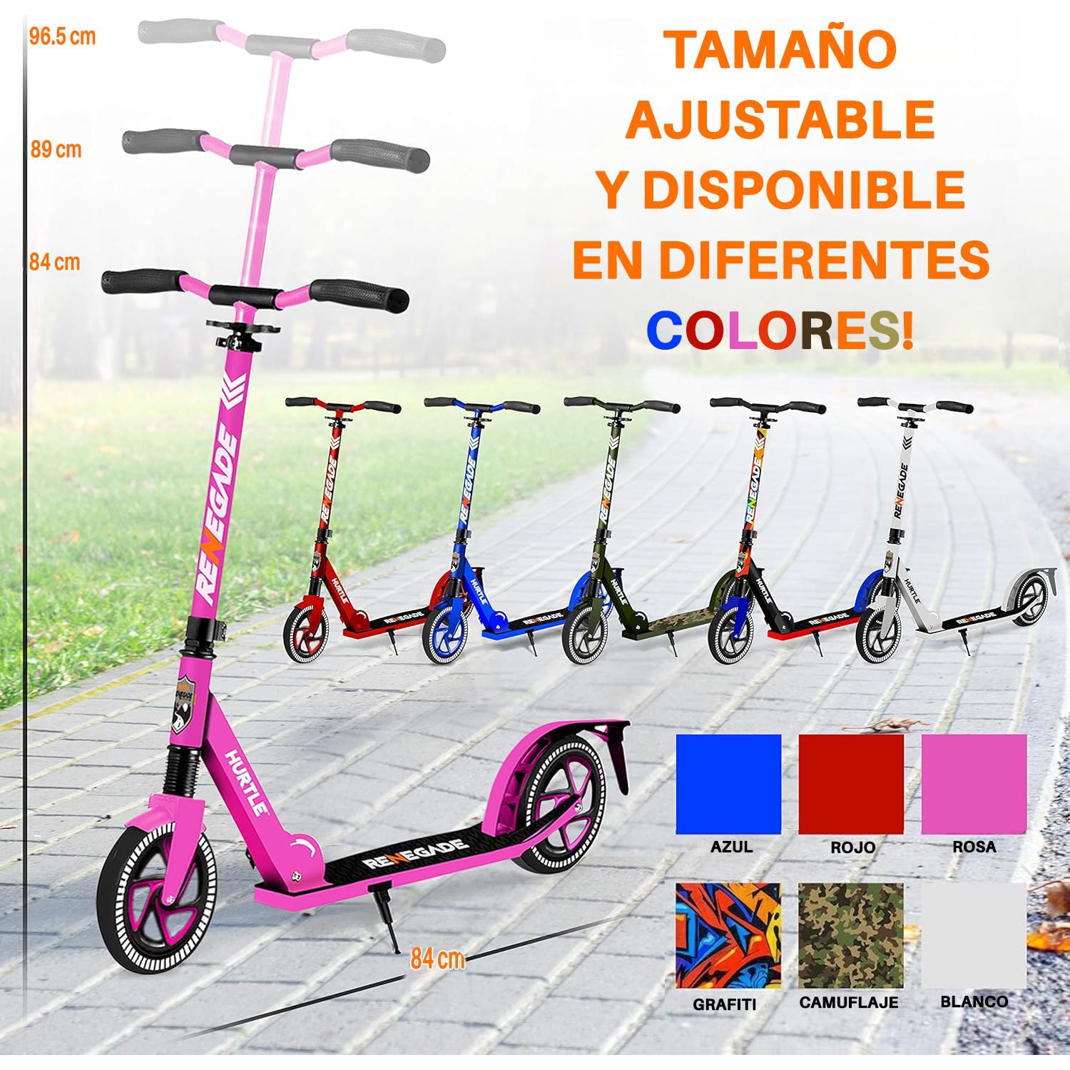 Trottinette légère et pliable – Trottinette réglable pour adolescents et adultes, plateforme en alliage avec roues à impact élevé (Pi.