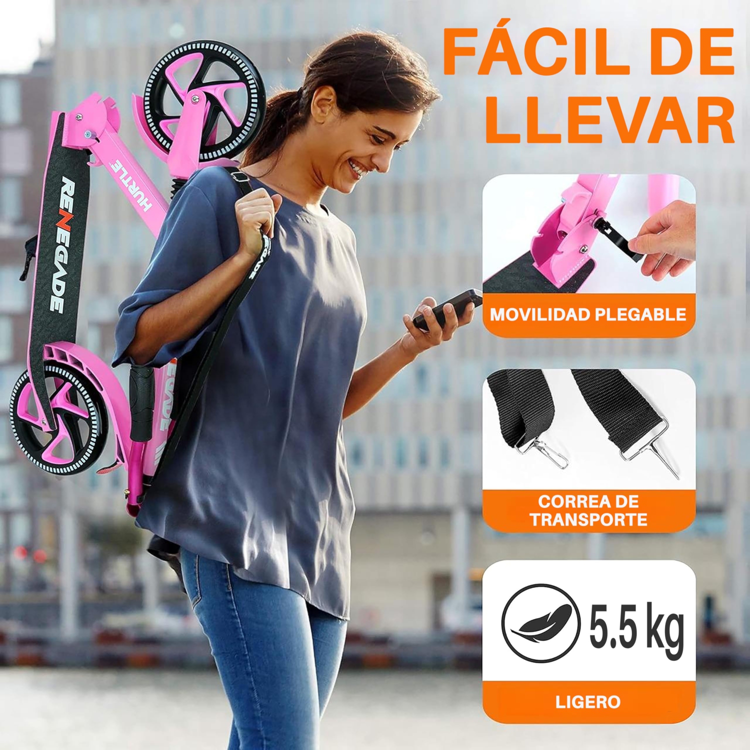 Trottinette légère et pliable – Trottinette réglable pour adolescents et adultes, plateforme en alliage avec roues à impact élevé (Pi.