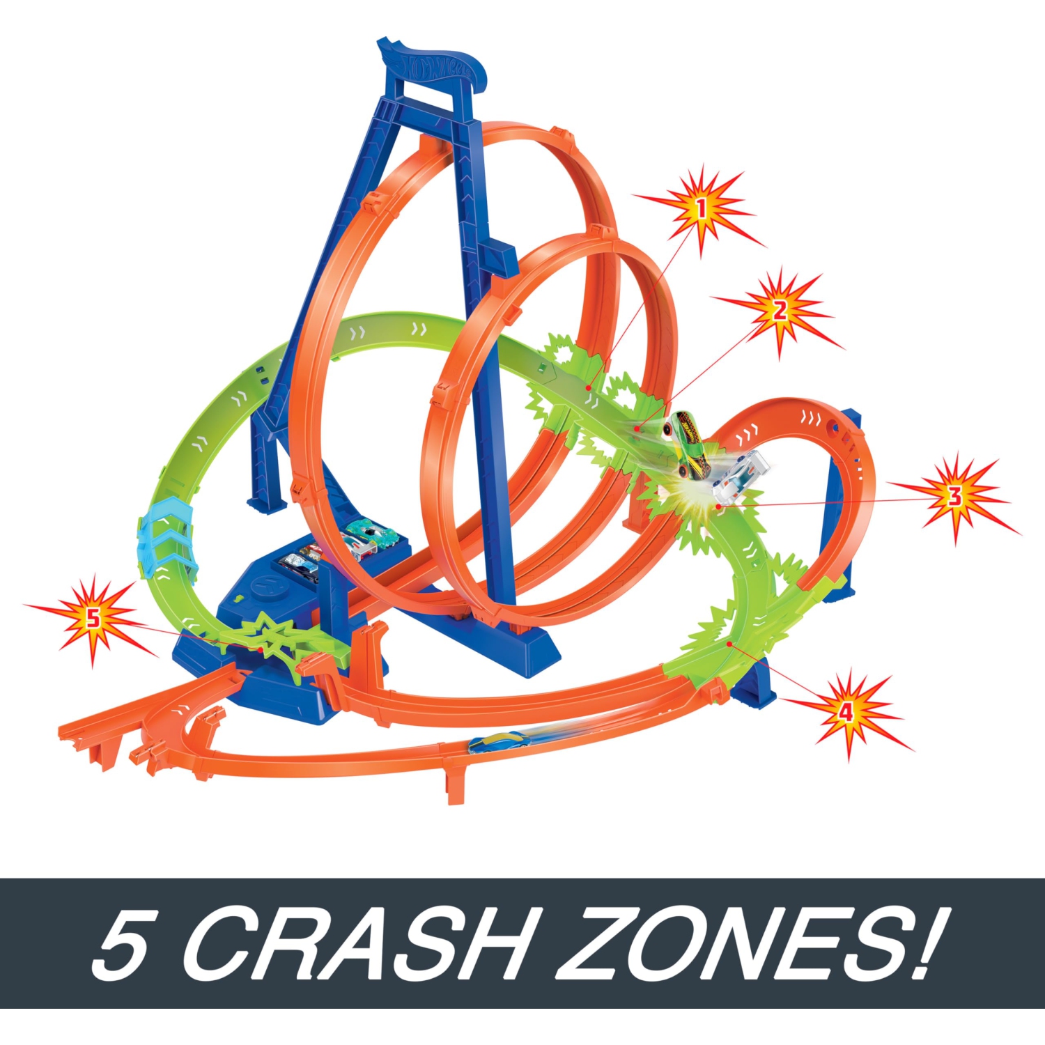 Hot Wheels Toy Car Track Set Action Epic Crash Dash with 1:64 Scale Car & 5 Crash Zones, Powered by Motorized Booster
