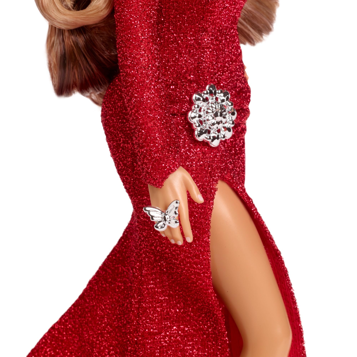 Barbie Signature, Mariah Carey Holiday Collection en robe rouge scintillante avec accessoires argentés