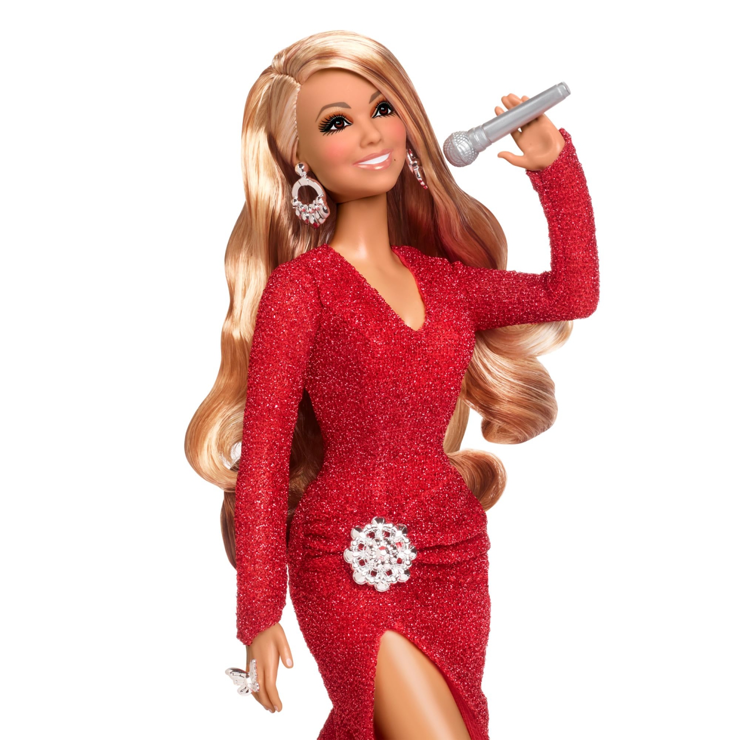 Barbie Signature, Mariah Carey Holiday Collection en robe rouge scintillante avec accessoires argentés