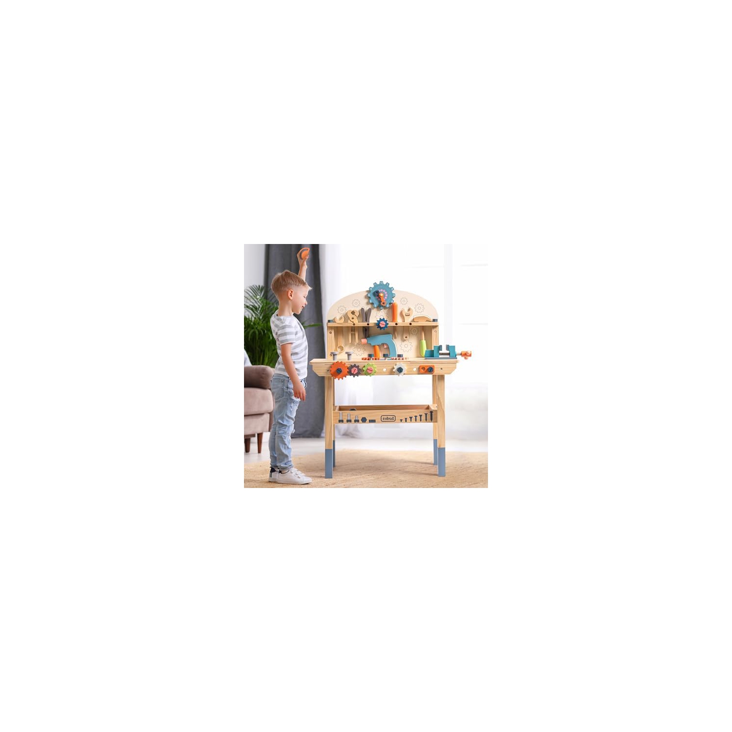 Grand ensemble d'établi en bois de ROBUD pour les tout-petits, ensemble d'atelier de construction Banc d'outils en cadeau