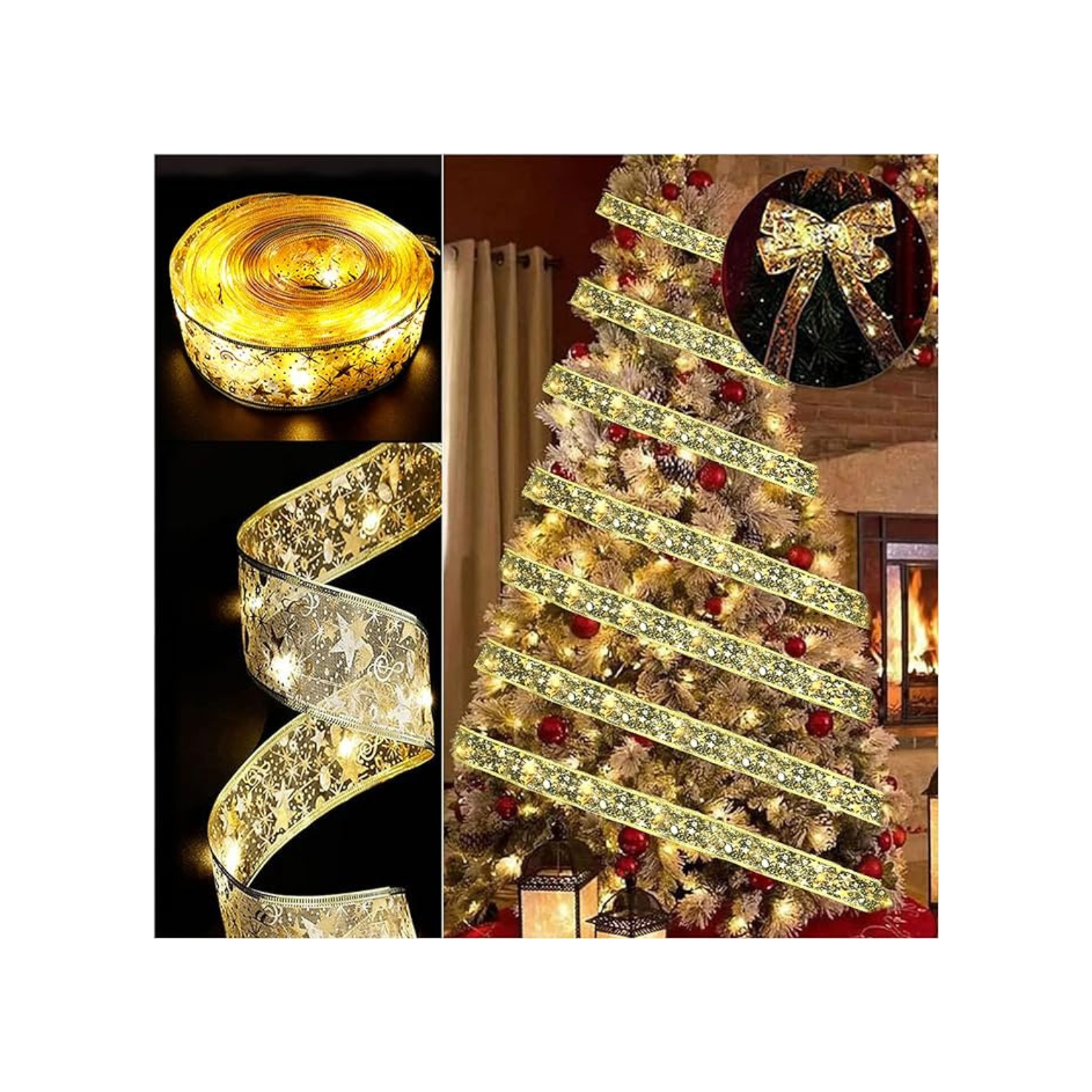 Christmas Tree Ribbon Fairy Lights, 19ft/6m 60 LED Shining Ribbon String Lights, Waterproof Battery Operated Xmas Tree Lights for Christmas New Year