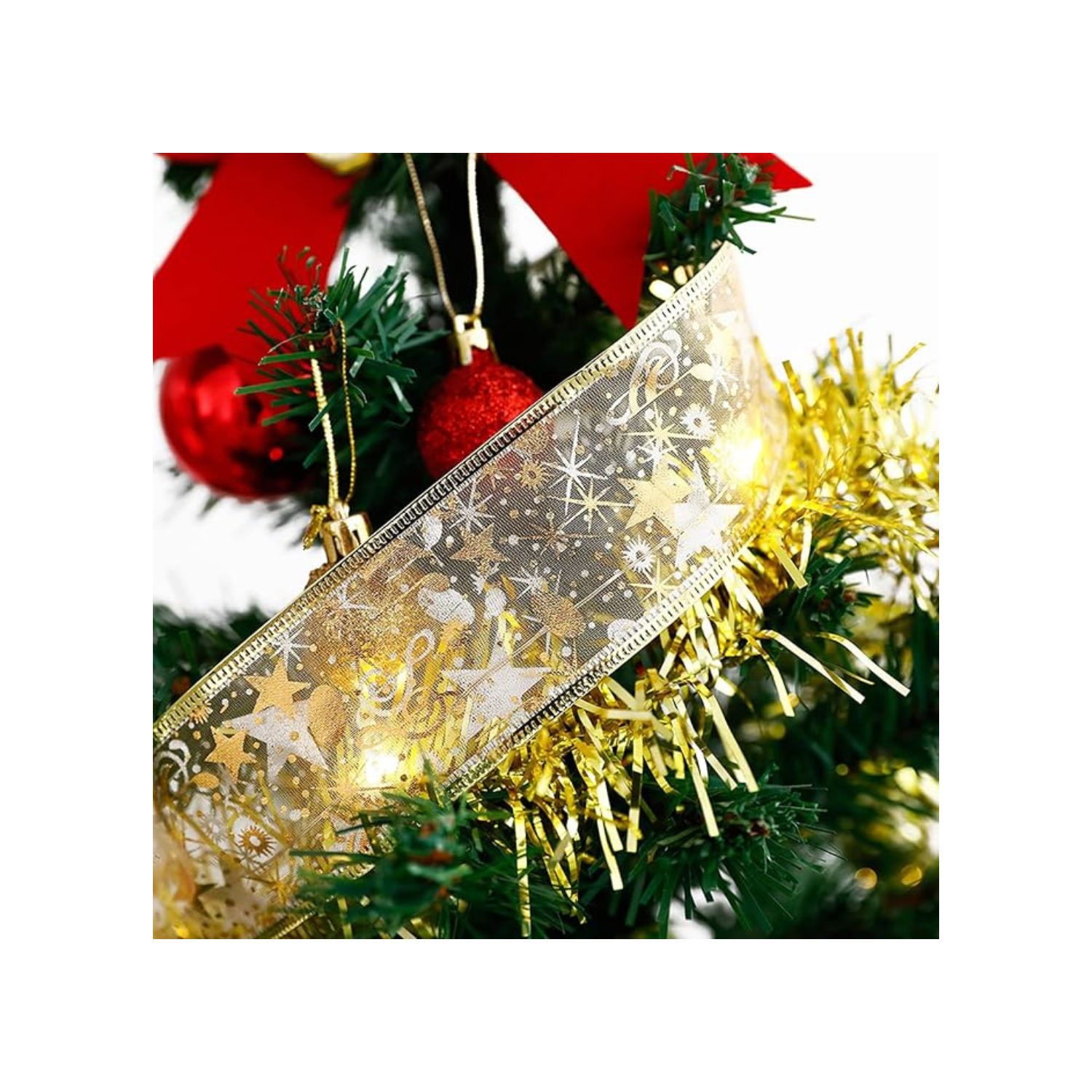 Christmas Tree Ribbon Fairy Lights, 19ft/6m 60 LED Shining Ribbon String Lights, Waterproof Battery Operated Xmas Tree Lights for Christmas New Year