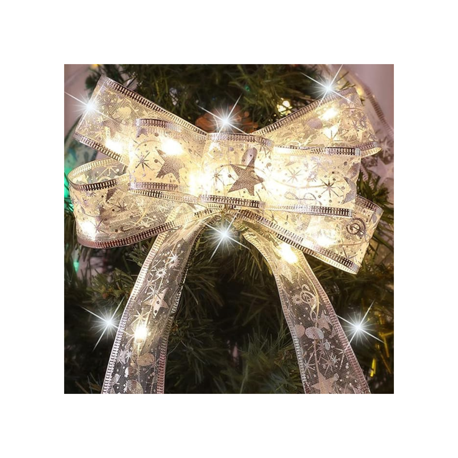 Christmas Tree Ribbon Fairy Lights, 19ft/6m 60 LED Shining Ribbon String Lights, Waterproof Battery Operated Xmas Tree Lights for Christmas New Year