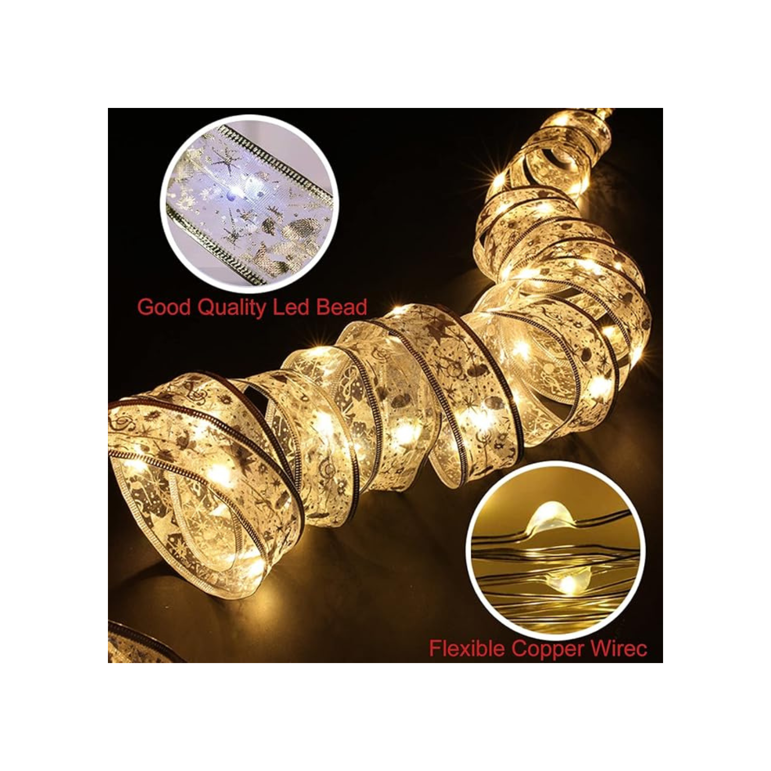 Christmas Tree Ribbon Fairy Lights, 19ft/6m 60 LED Shining Ribbon String Lights, Waterproof Battery Operated Xmas Tree Lights for Christmas New Year