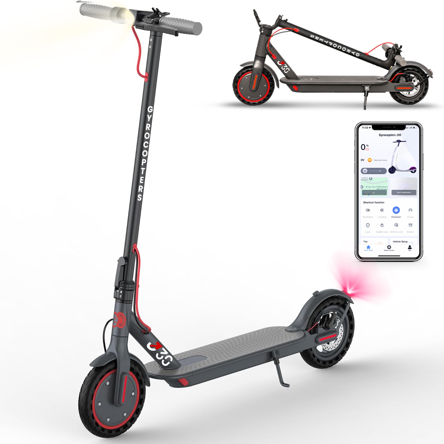 Trottinette électrique J30 de Gyrocopters pour adultes et adolescents | Trottinette électrique avec application | Certification UL2272 | Vitesse